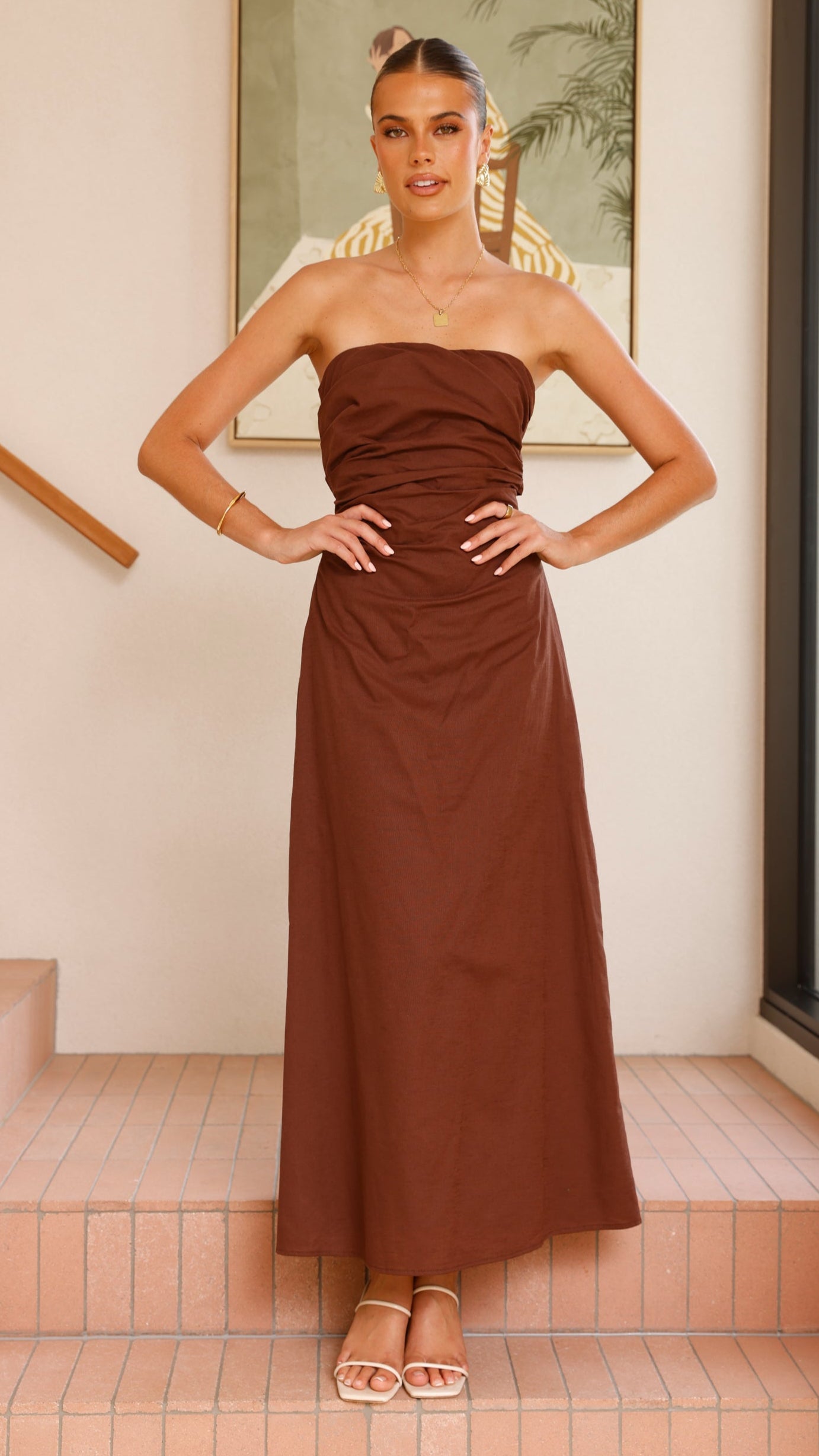 Bolivia Strapless Midi Dress for Women - Elegant Chocolate Brown Summer Party Dress - Perfect for Weddings, Cocktail Parties & Date Nights