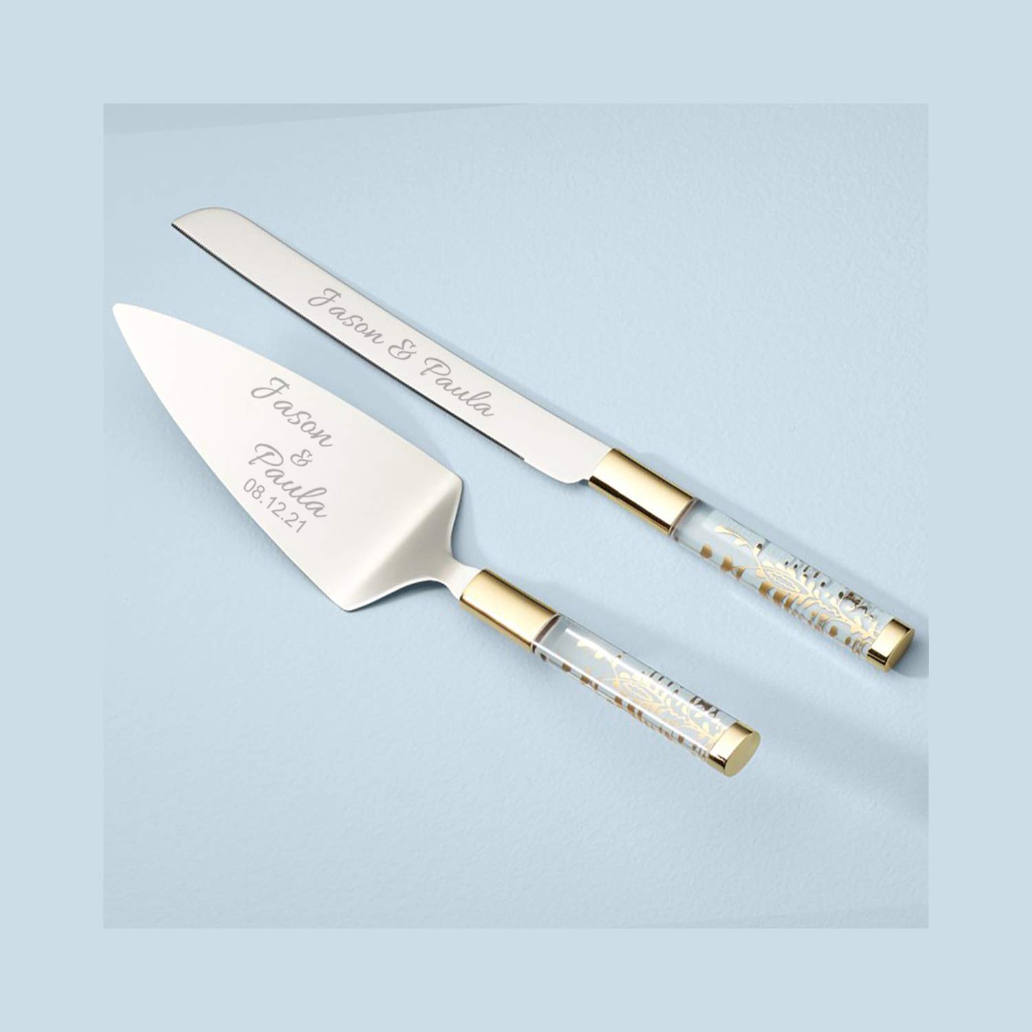 Lenox Bridal Personalized Opal Innocence Flourish Wedding Cake Cutting Set - Custom Engraved Cake Knife & Server Set for Bride & Groom - Perfect Wedding Gift & Accessory for Ceremonies, Receptions & Anniversaries