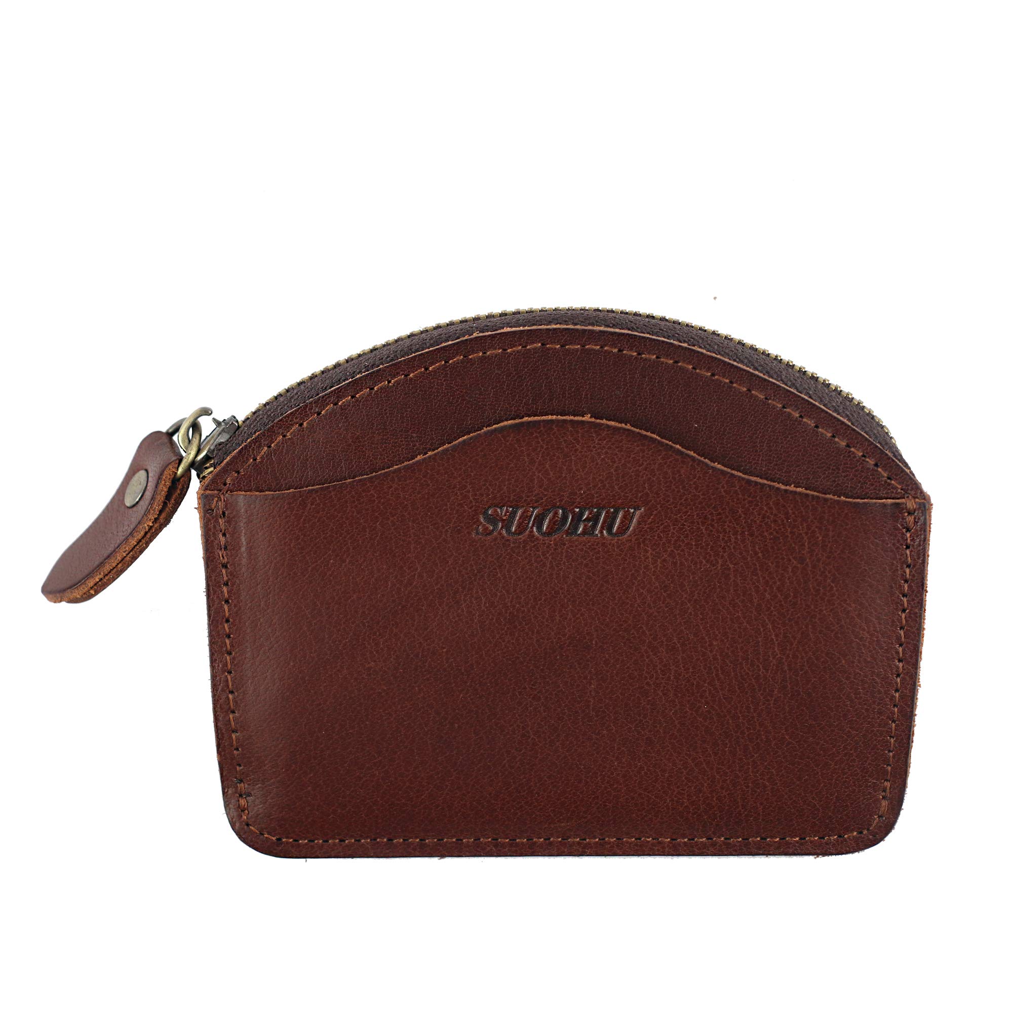 SUOHU Mini Card Coin Purse - Retro Leather Zipper Wallet for Men & Women - Compact RFID Blocking Small Wallet for Credit Cards & Cash (Multiple Colors) - Perfect for Travel, Shopping & Everyday Use
