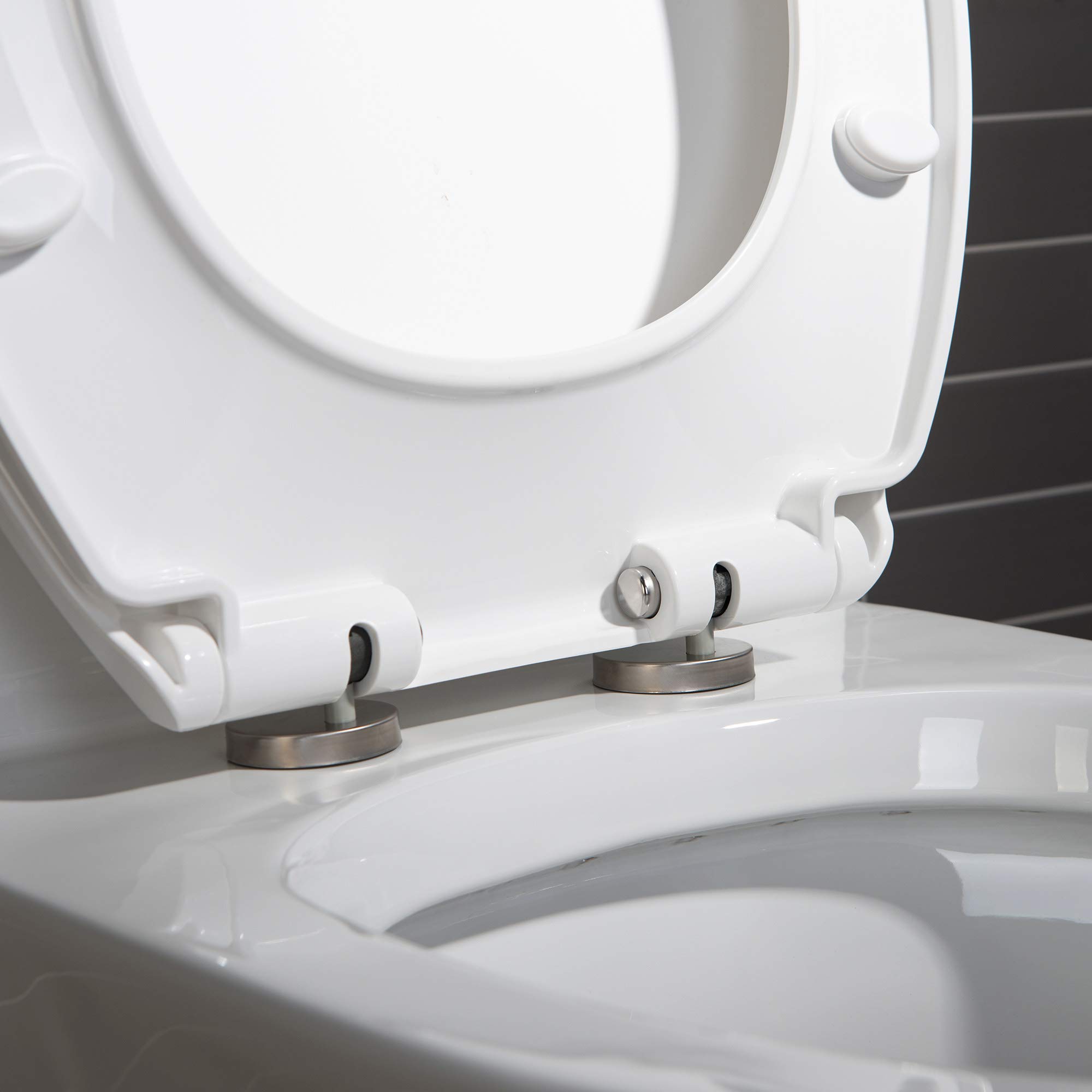 WOODBRIDGE Compact Dual Flush 1.28 GP One Piece Toilet with Soft Closing Seat - 1000 Gram MaP Flushing Score - Small Bathroom Toilet with Brushed Gold Button (B0500-BG, White) - Perfect for Tiny Bathrooms, Powder Rooms & Space-Saving Home Renovations