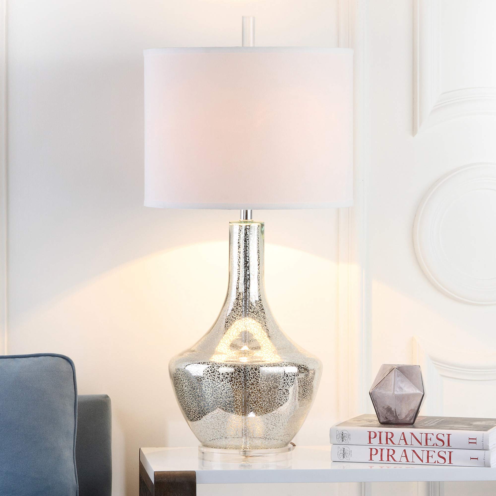 SAFAVIEH 35-inch Mercury Silver Glass Table Lamp with LED Bulb - Modern Bedroom, Living Room, Home Office & Nightstand Lighting for Cozy Ambiance