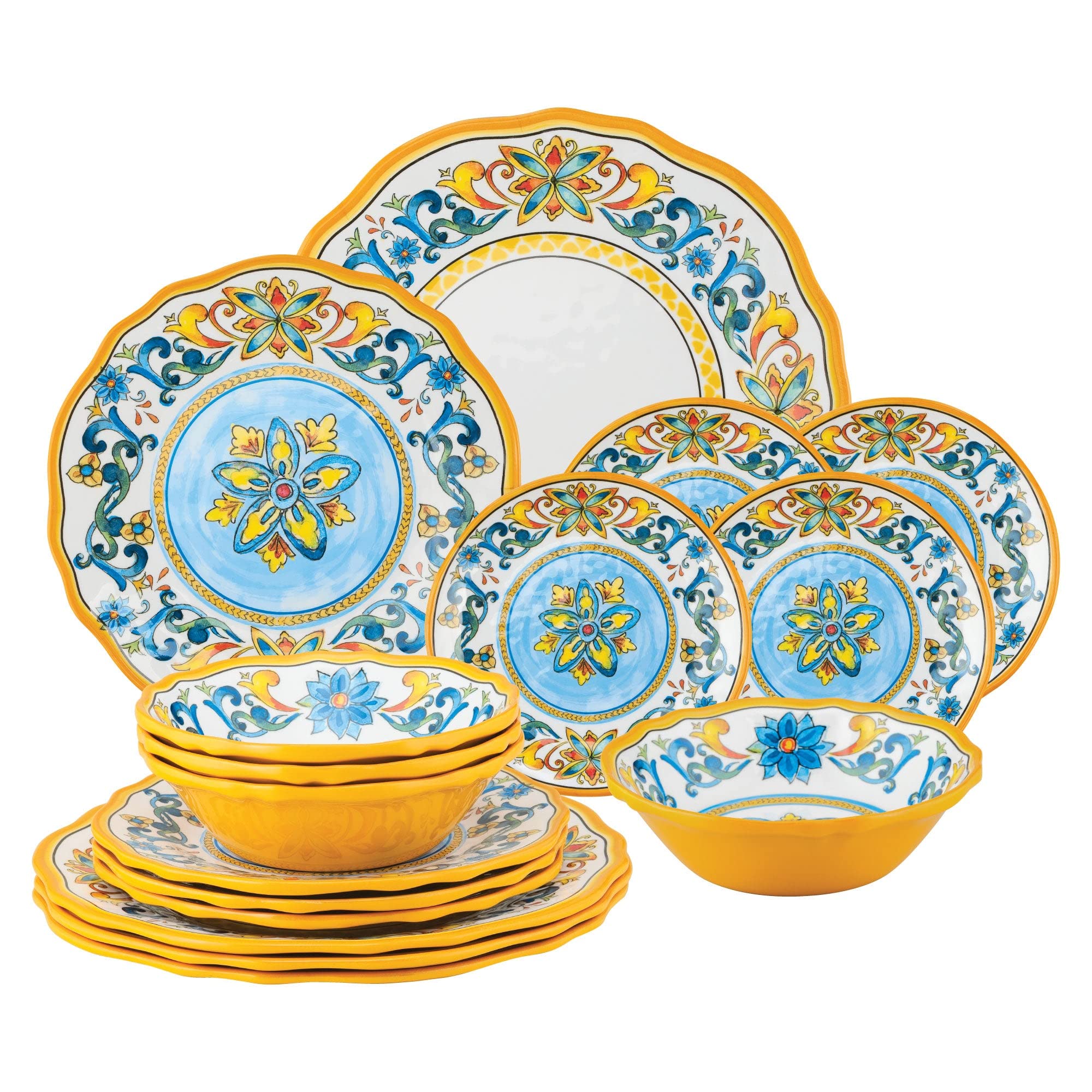 UPware 16-Piece Chianti Melamine Dinnerware Set - Durable Outdoor Dishes & Plates Set for 4 - Colorful Shatterproof Tableware for Picnics, Camping & Patio Dining