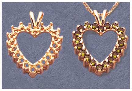 2.25mm Round 20 Stone Fancy Heart Pendant - Solid Sterling Silver or 14kt White/Yellow Gold - Handmade in USA | Perfect for Valentine's Gifts, Anniversary Jewelry & Special Occasion Necklaces
