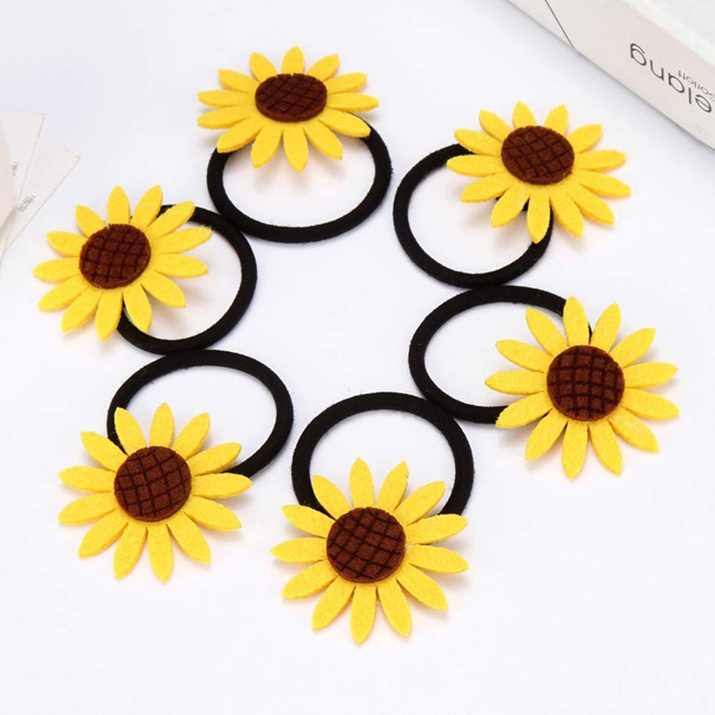 5Pcs Sunflower Elastic Hair Ties - Soft Ponytail Holders for Women & Girls - Perfect for School, Work, Gym, and Everyday Hairstyles