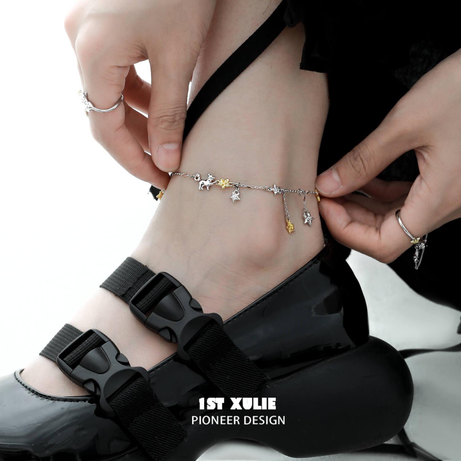 Cat's Gaze S925 Sterling Silver Star Tassel Anklet - Elegant Adjustable Ankle Bracelet for Women, Perfect for Beach Parties, Summer Outfits & Boho Fashion