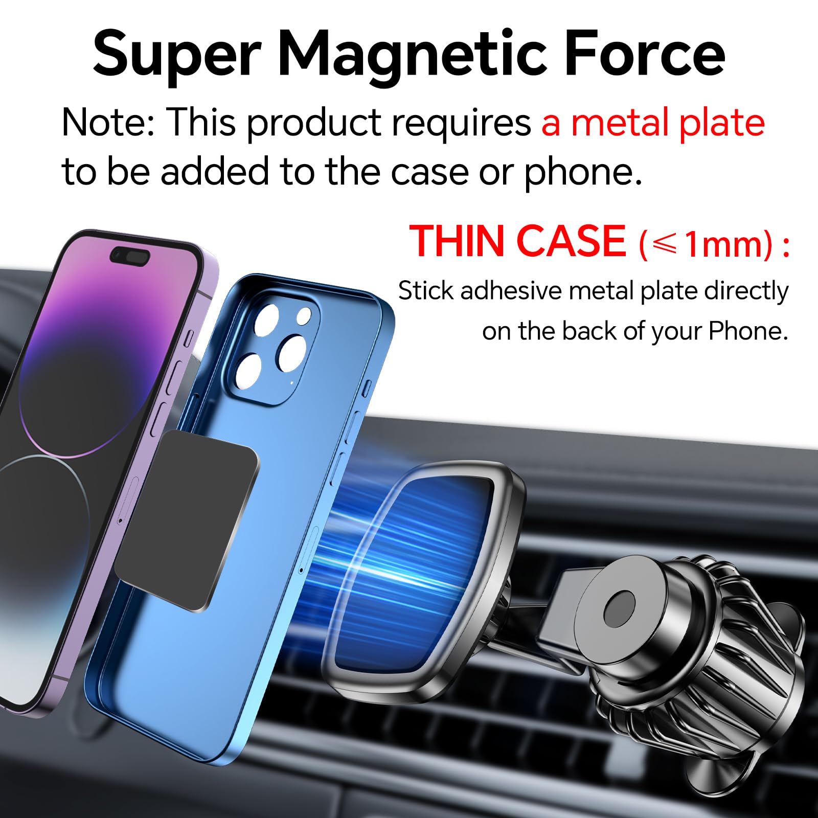 2-Pack Upgraded Magnetic Car Vent Phone Holder - Strong Magnet & 360° Rotation Mount for iPhone, Samsung & All Smartphones - Perfect for Hands-Free Driving & GPS Navigation