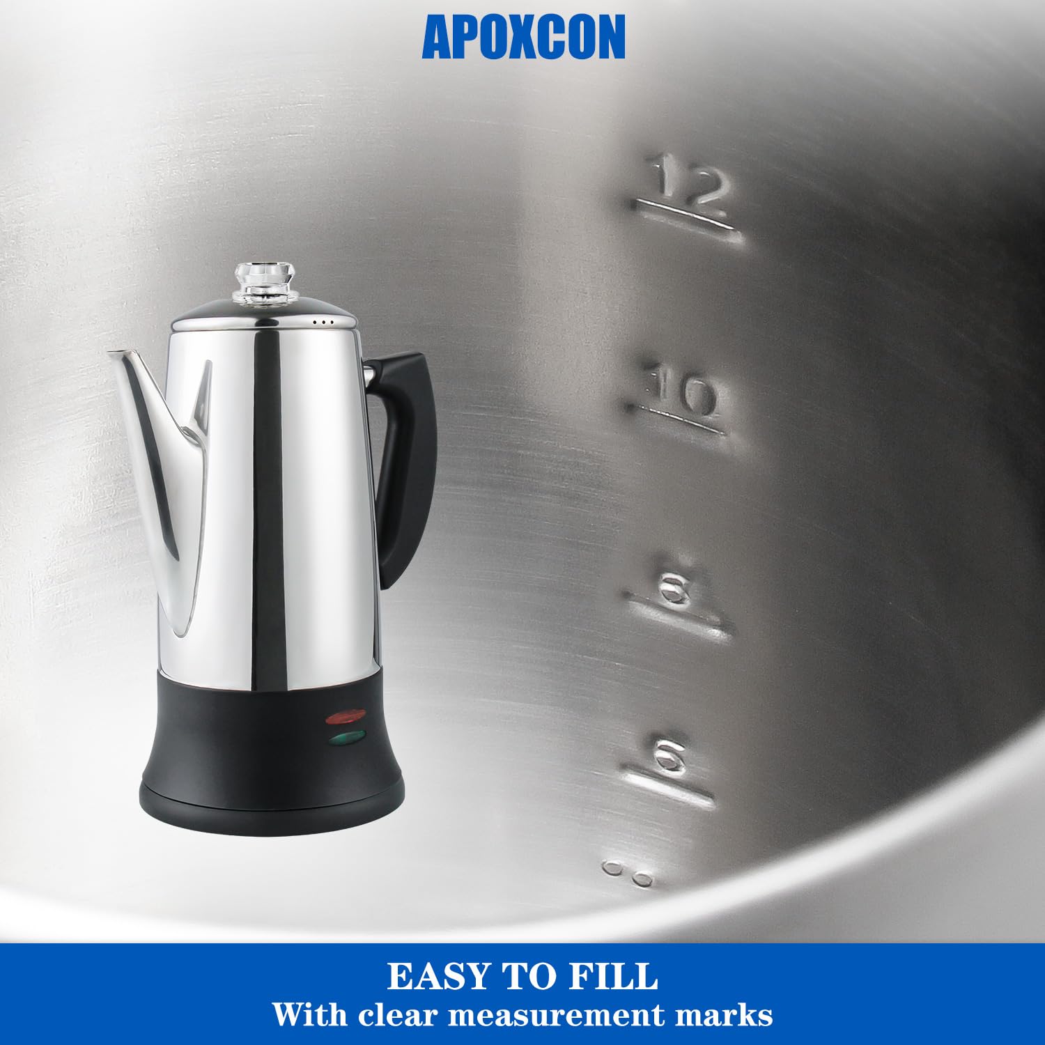 12 Cup Electric Coffee Percolator - Stainless Steel Coffee Maker with Heat-Resistant Glass Knob, Auto Keep Warm & Cordless Serving - ETL Certified for Safety - Perfect for Home, Office, Camping and Outdoor Use