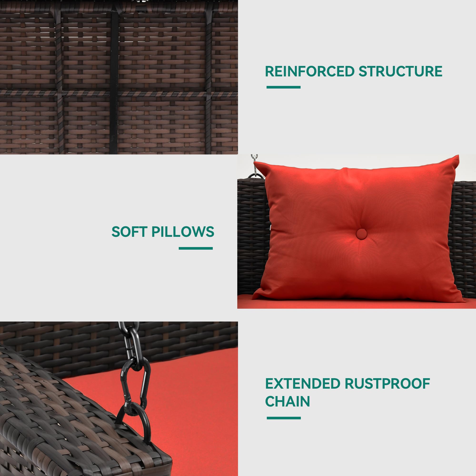 YITAHOME Outdoor Wicker Hanging Swing Chair - Brown Rattan Patio Swing with 2 Cushions, 530lbs Weight Capacity - Perfect for Garden, Balcony, Porch & Living Room - Relaxing Lounge Chair for Reading & Napping