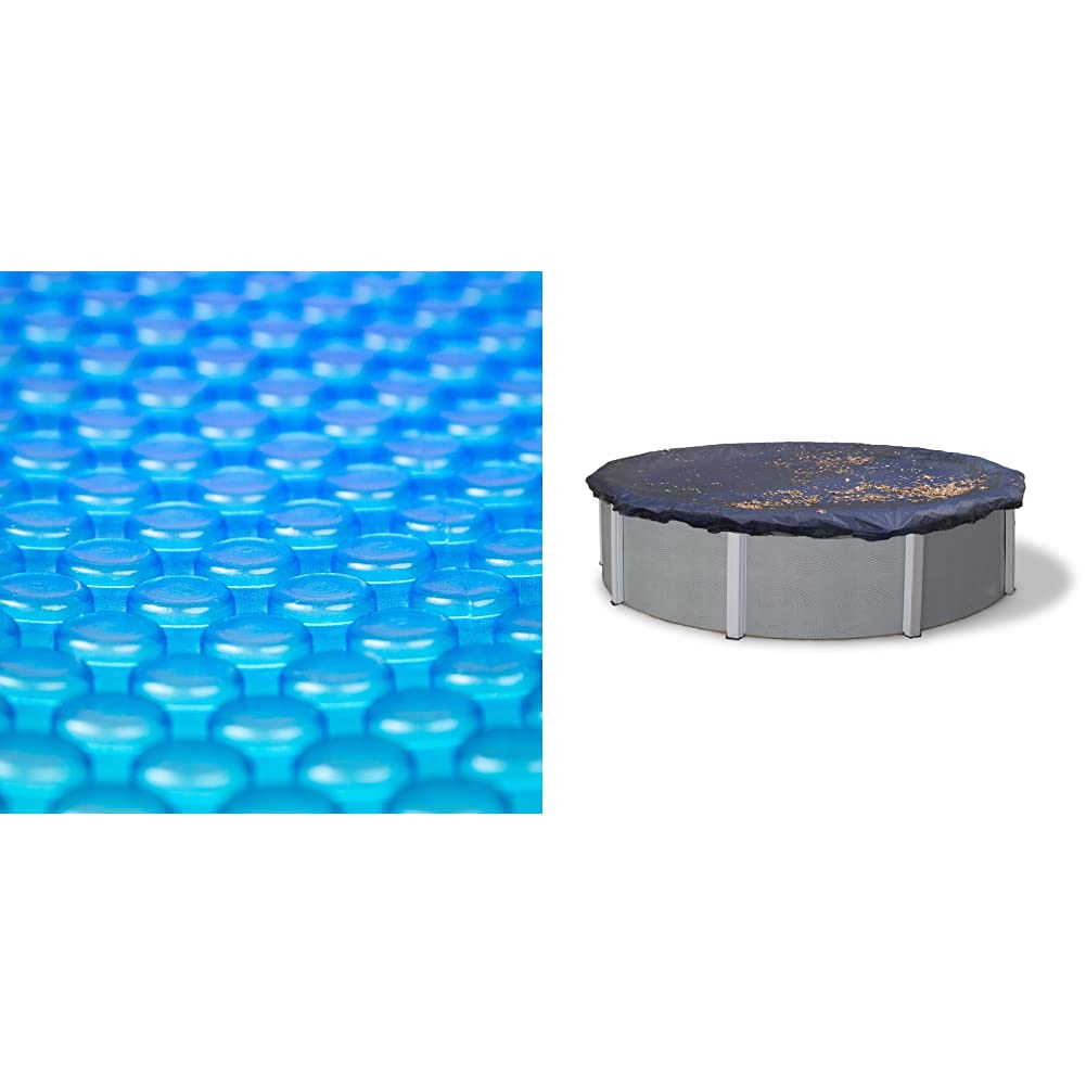 Blue Wave NS110 8-Mil Solar Blanket for 18-Foot Round Above Ground Pools | BWC504 18-Ft Round Leaf Net Pool Cover | Blue & Black | Improves Water Temperature & Keeps Debris Out | Perfect for Summer Pool Maintenance & Protection