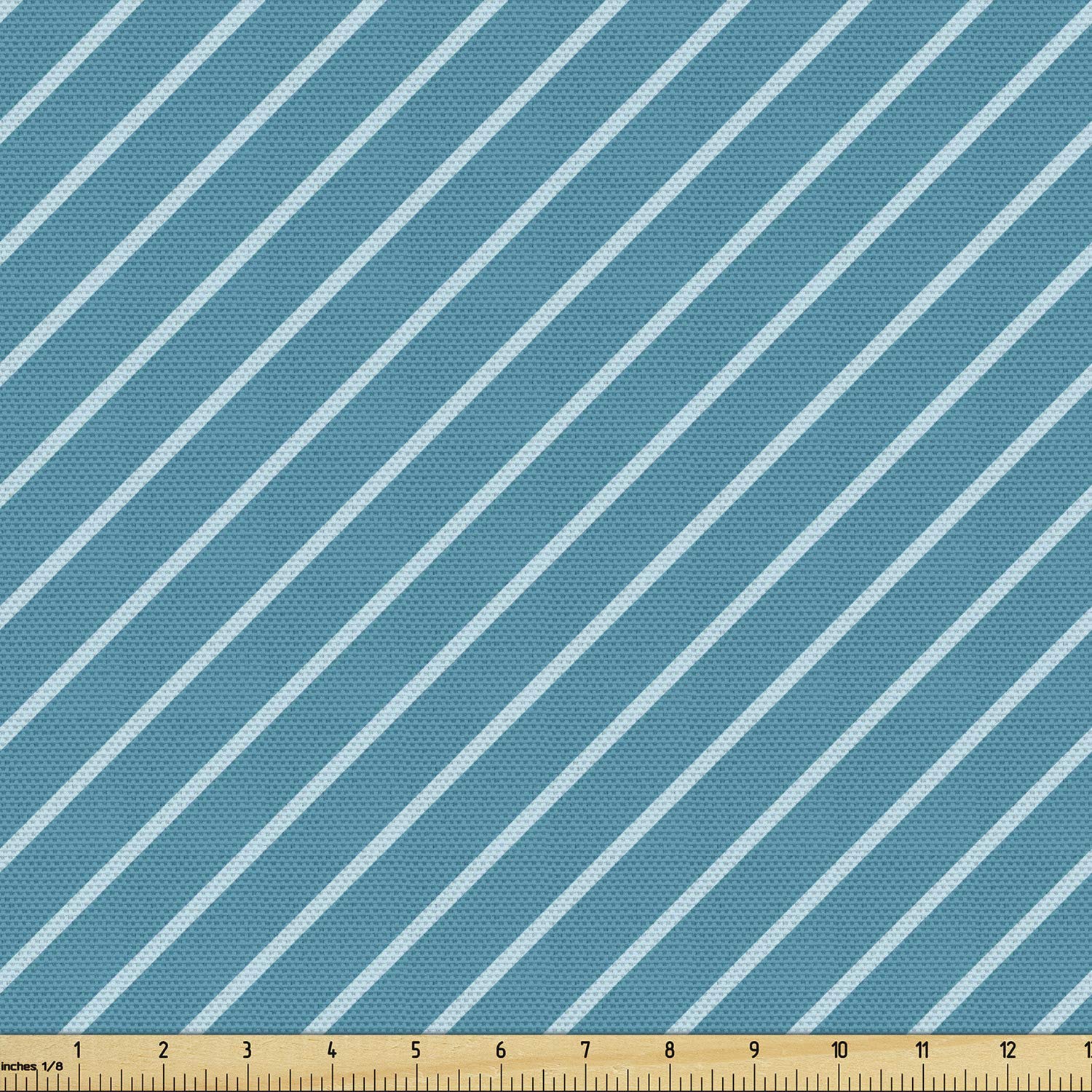 Ambesonne Geometric Fabric by The Yard - Diagonal Striped Upholstery Fabric in Mediterranean Blue Teal | Decorative Home Accent Fabric for Sofa, Curtains & Pillows | 10 Yards of Premium Cotton Fabric for DIY Crafts & Interior Design