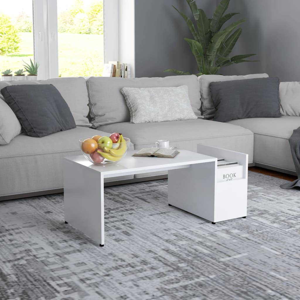 CHARMMA White Coffee Table 35.4 x 17.7 x 13.8 Inches - Lightweight Chipboard Design (14.3 kg) - Perfect for Living Room, Office & Small Spaces