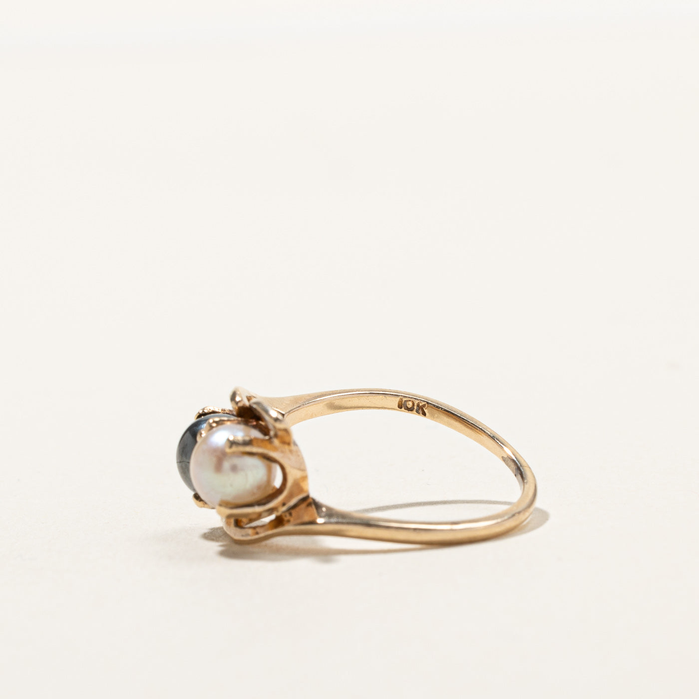 Bypass Pearl & Hematite Ring for Women - Size 5.5 - Elegant Stackable Jewelry for Everyday Wear, Gift Giving & Special Occasions