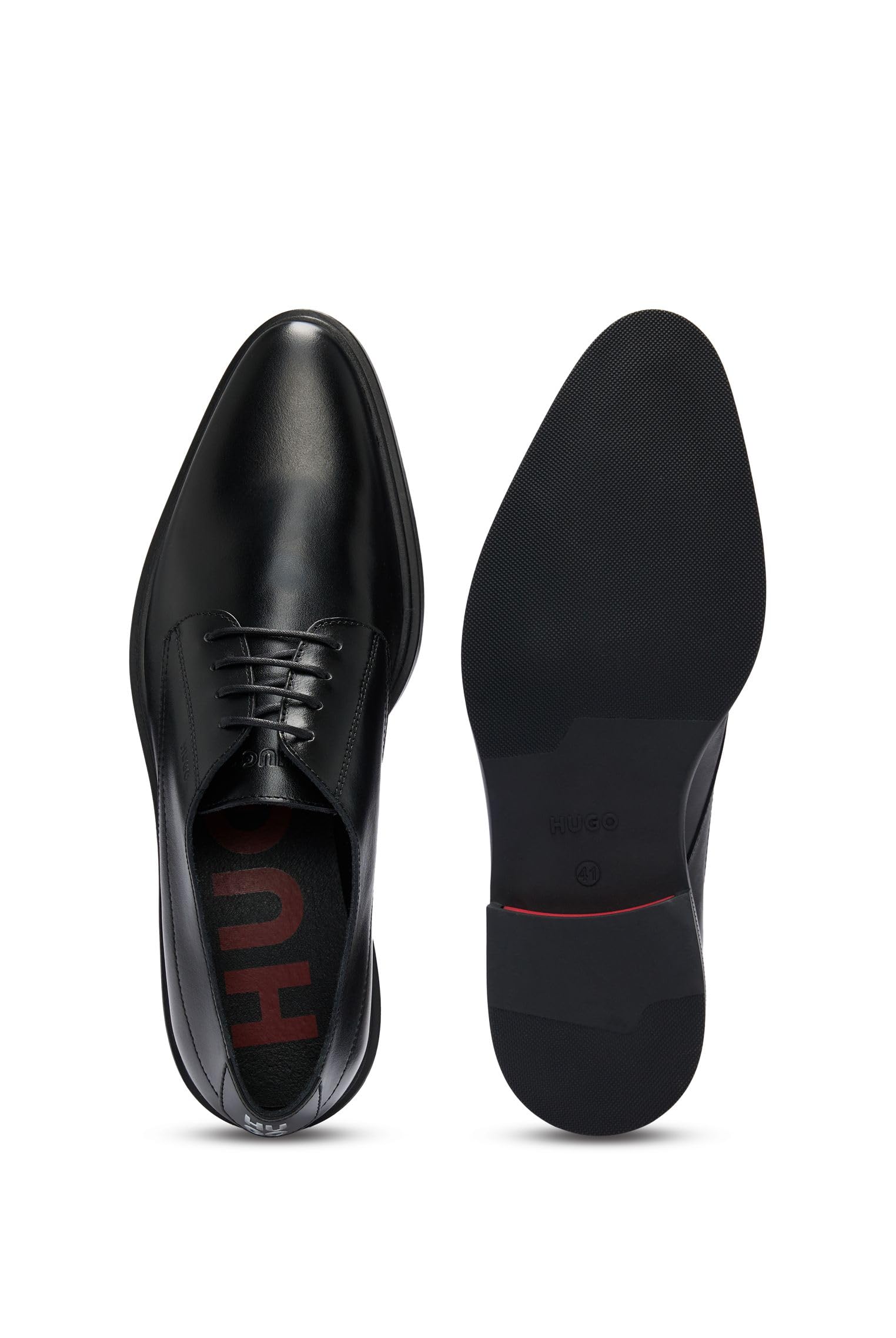 HUGO Men's Kerr Derby Shoes - Genuine Nappa Leather with Embossed Logo - Classic Formal & Casual Dress Shoes for Business, Office & Special Occasions