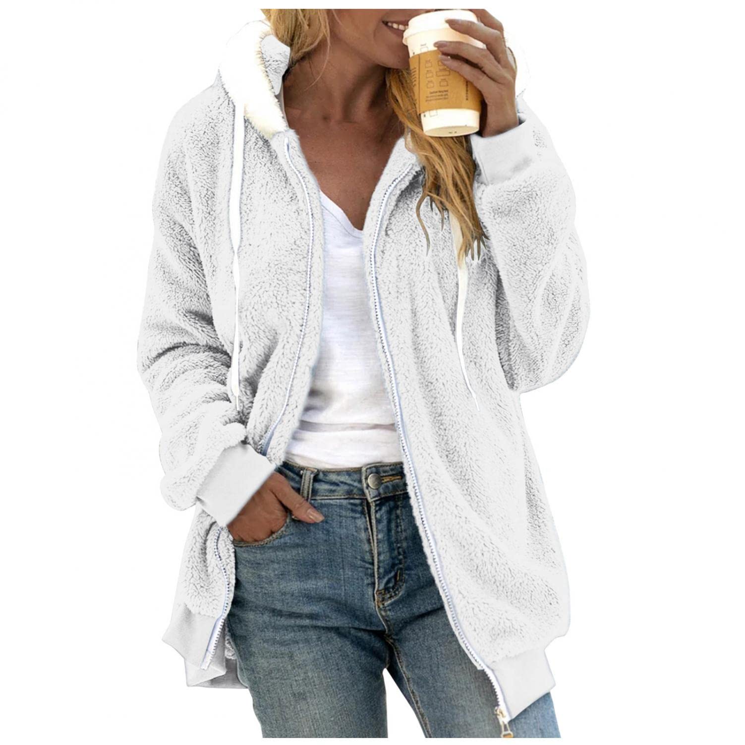 Women's Fleece Hooded Zipper Sweatshirt - Color Block Fuzzy Pullover Hoodie & Plush Coat for Winter | Cozy Casual Wear, Outdoor Activities, and Lounge Comfort