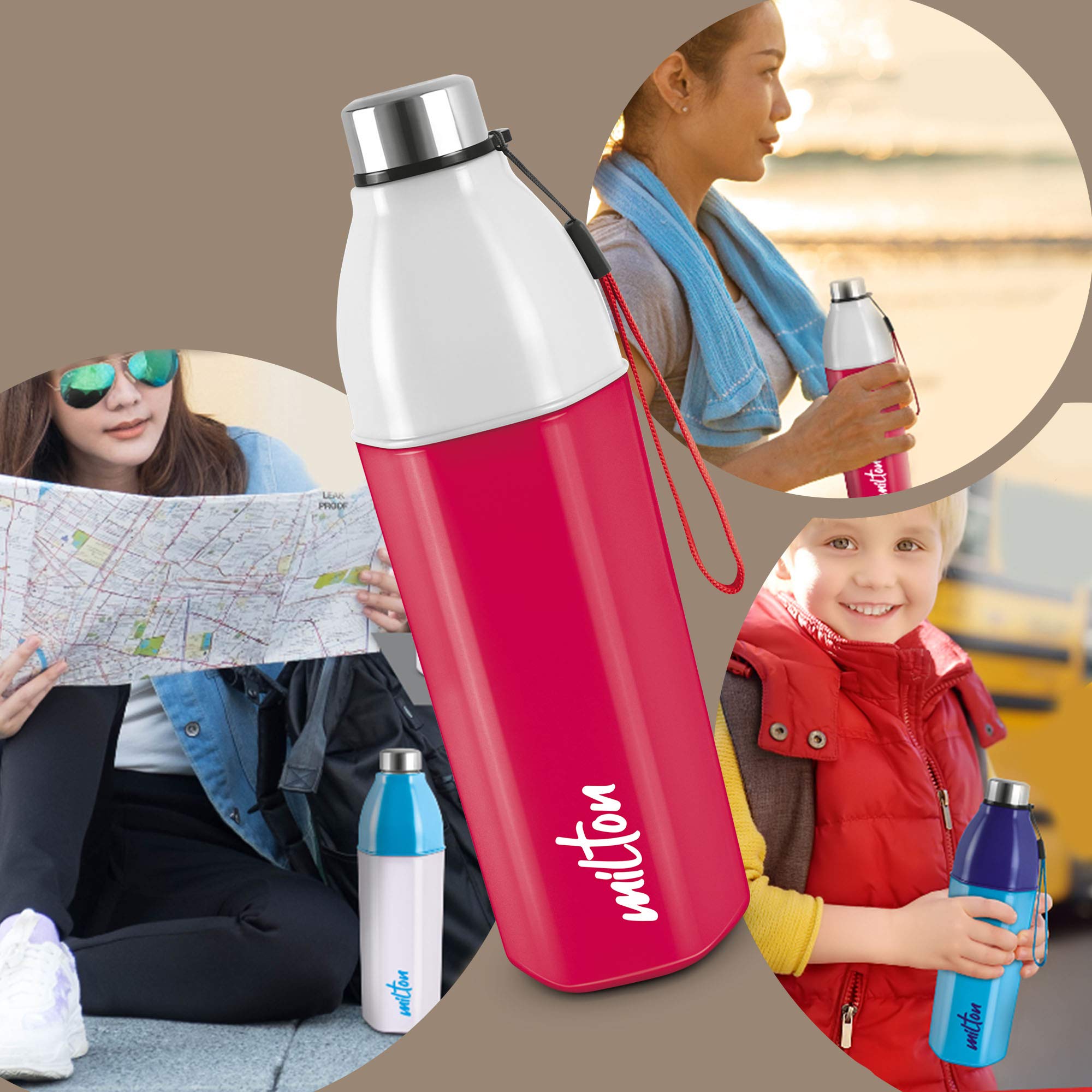 Milton Kool Hexone 1200 PU Insulated Water Bottle - 1.12L Leak Proof & BPA Free Stainless Steel Thermos - Perfect for Gym, Hiking, Office & Travel - Red