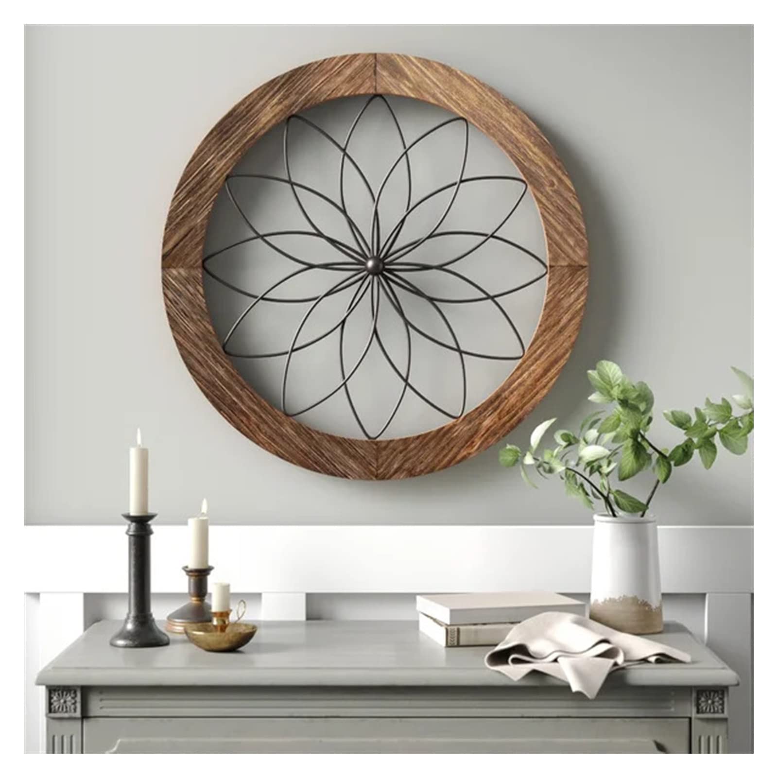TOMYEUS Round Floral Metal Wall Art - Vintage Medallion Decor for Living Room, Bedroom & Outdoor Spaces - Elegant Art Deco Home Décor