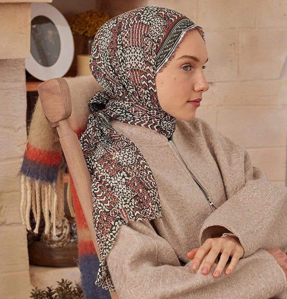 Abstract Crinkle Cotton Hijab Shawl - Dark Brown | Modest Fashion Scarf for Women | Perfect for Daily Wear, Prayer & Special Occasions