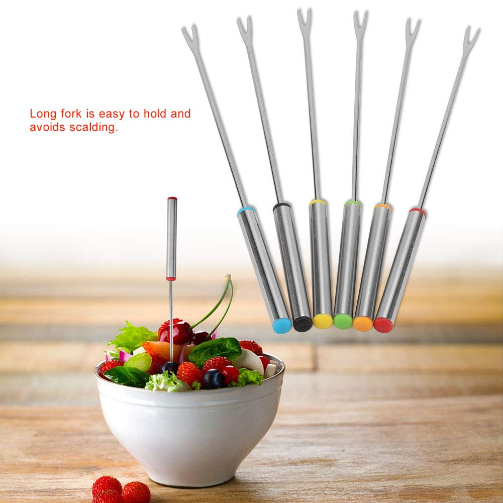 6-Piece Stainless Steel Fondue Forks Set - Chocolate, Cheese & Meat Dessert Servers - Silver Kitchen & Tableware for Home & Commercial Use - Perfect for Parties, Dinner Gatherings & Fondue Nights
