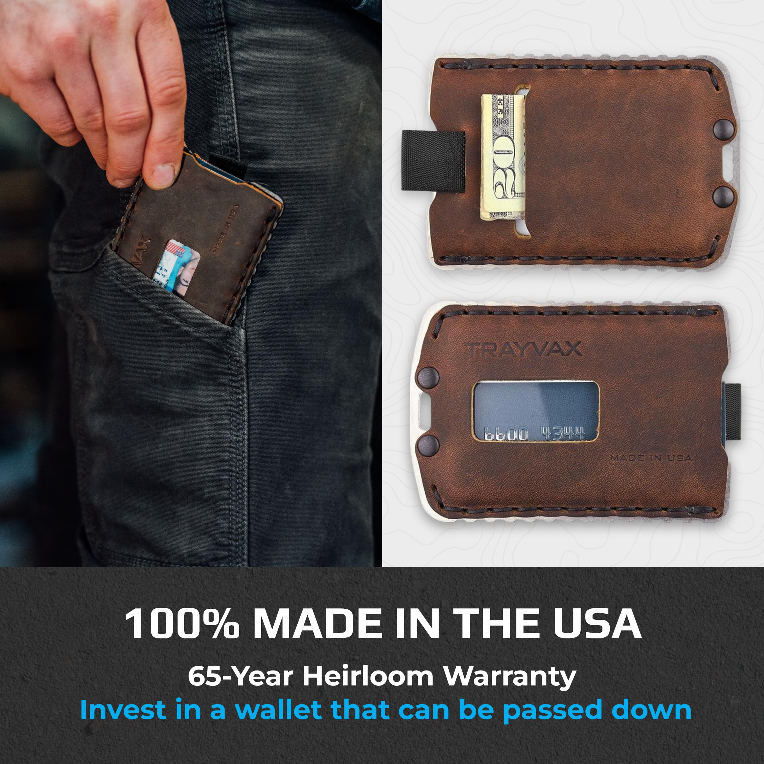 Trayvax Ascent RFID Front Pocket Wallet - Slim Leather & Metal Minimalist Wallet for Men & Women - Credit Card Holder & Money Clip - Raw Mississippi Mud - Perfect for Travel, Everyday Carry & Outdoor Adventures