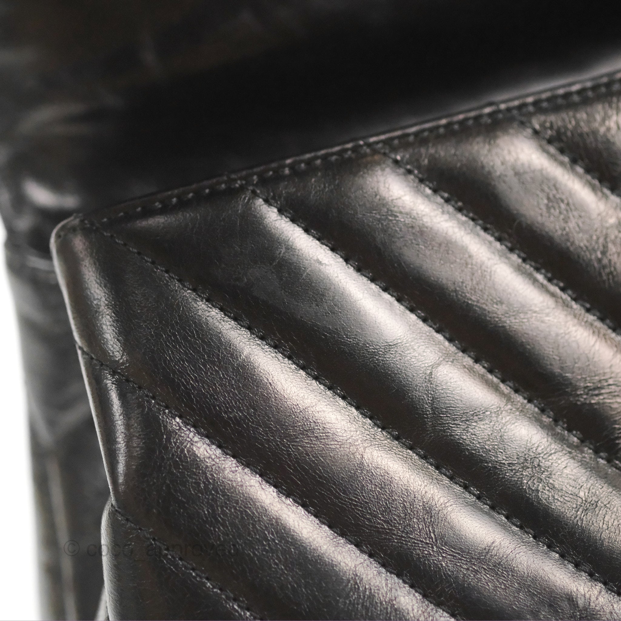 Chanel Chevron Small Coco Handle Bag - Black Shiny Aged Calfskin with Aged Gold Hardware | Luxury Crossbody Purse for Women, Perfect for Evening Parties & Date Nights