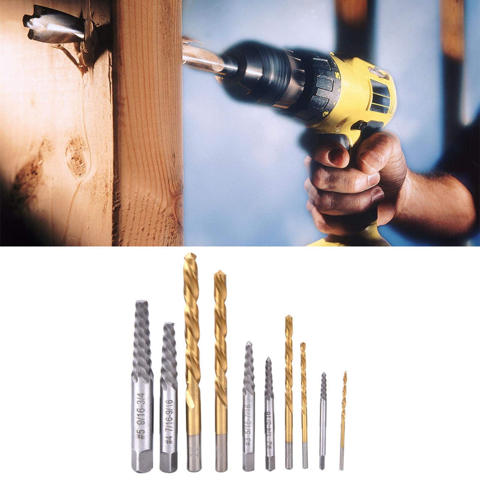 Miskall 10-Piece Drill Bit Screw Extractor Set - Left Hand Drill Bits for Removing Broken Screws & Bolts - Ideal for Automotive Repair, Plumbing, and DIY Home Improvement Projects