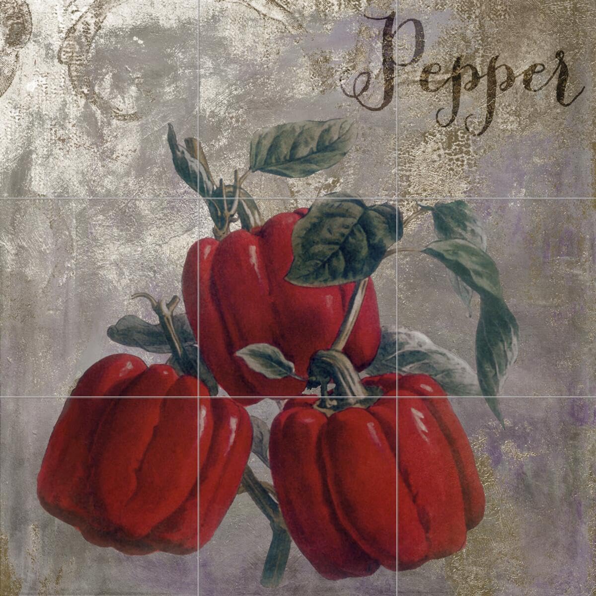 Ceramic Backsplash Tile Mural - Colorful Fruit & Vegetable Kitchen Decor - Medley Pepper Design for Stove Splashback & Bathroom Wall - Durable & Easy to Clean for Modern Homes