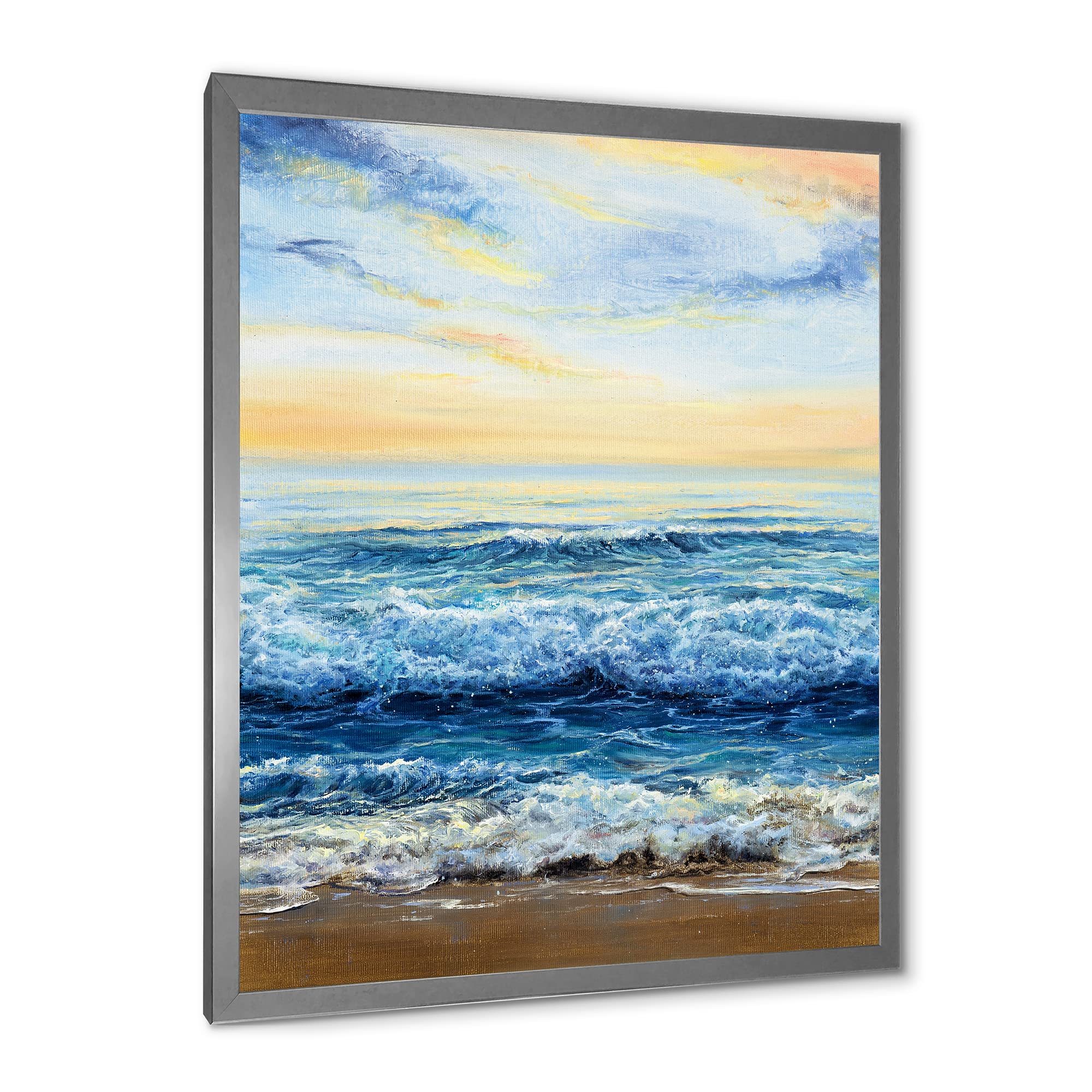 Ocean Waves At Dawn Nautical & Coastal Framed Wall Art - Beach House Decor, Coastal Living Room Painting, Seaside Bedroom Wall Decor for Home & Office