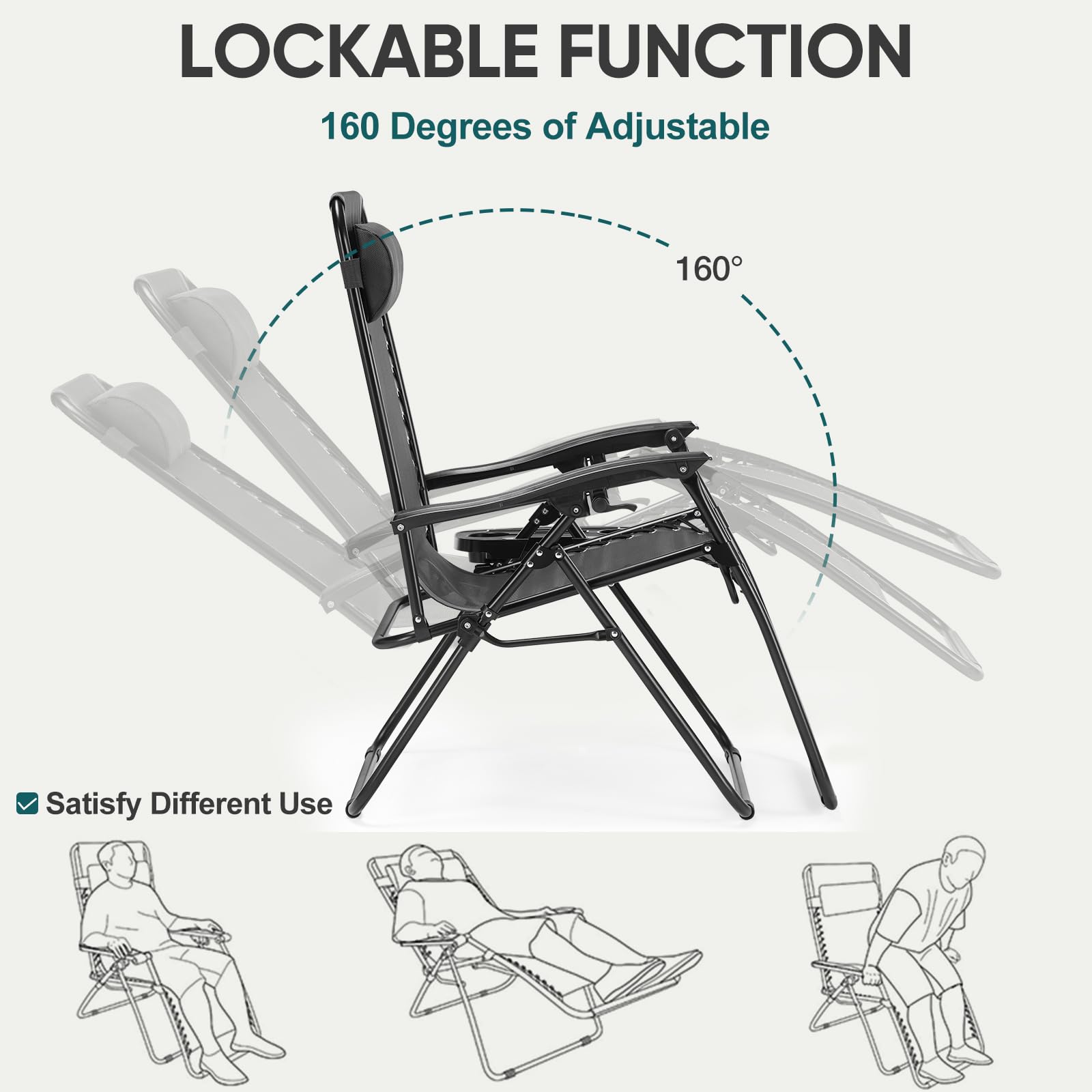 SMUG Folding Zero Gravity Lounge Chair Set of 2 - Portable Outdoor Reclining Camping Chairs with Adjustable Headrest & Cup Holders - Perfect for Patio, Garden, Lawn, Beach & Backyard Relaxation - Black