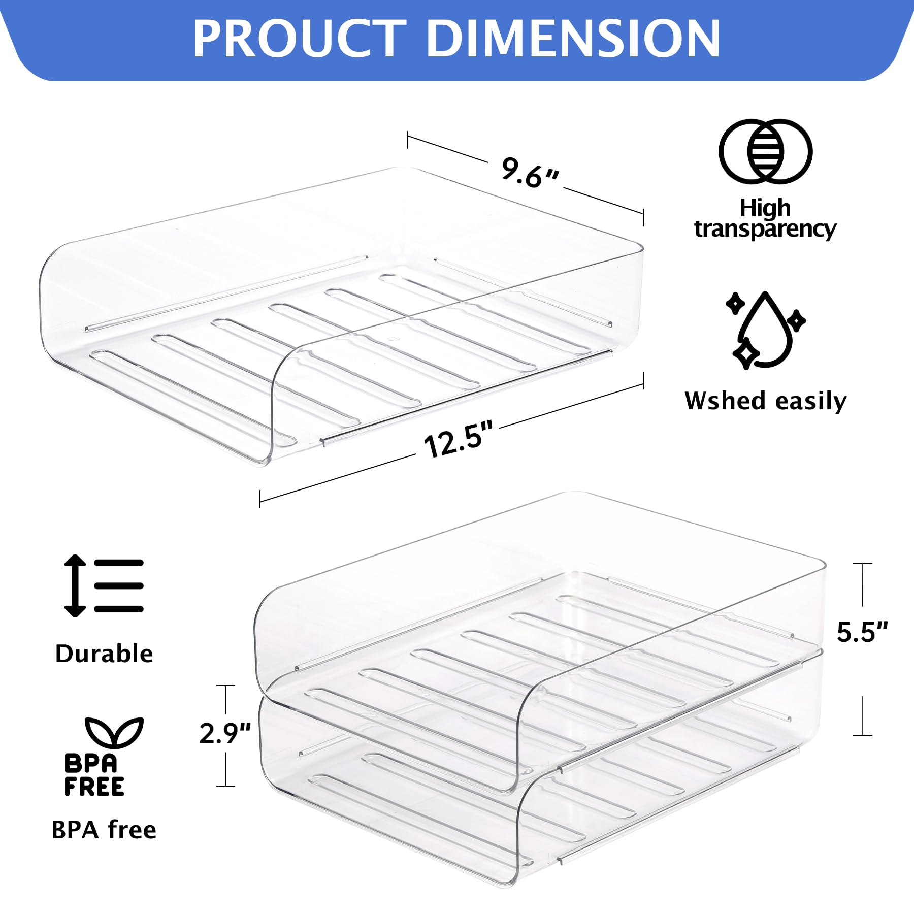 2-Pack Clear PET Desk Letter Trays - Stackable Office Organizer for Notes, Pens & Files | Perfect for Home, Office & School Organization