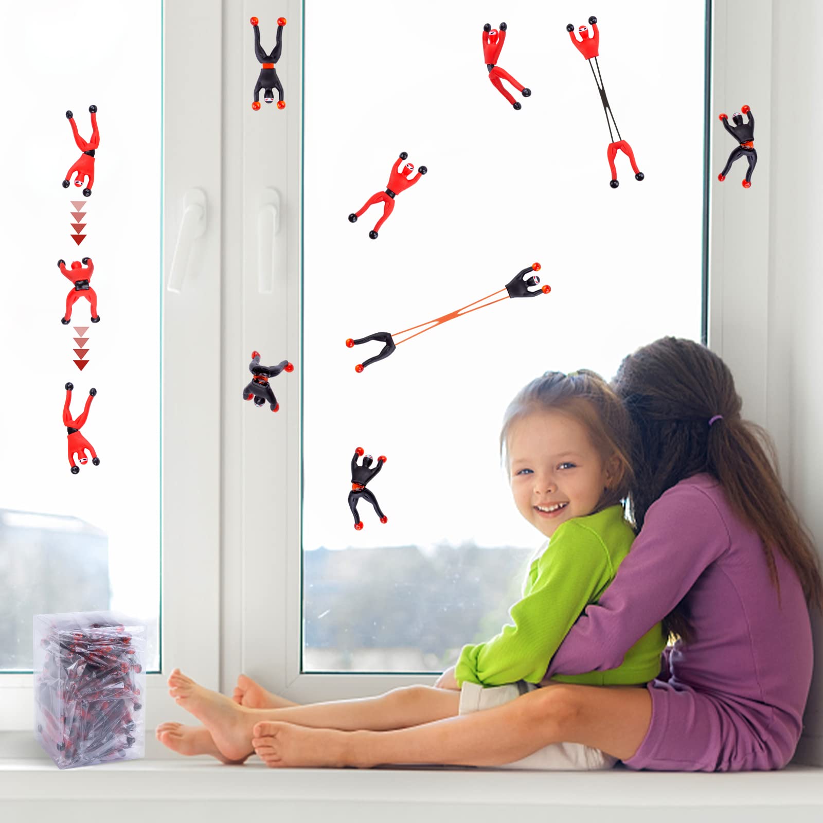AMOR PRESENT 42PCS Sticky Ninja Climbing Toys - DIY Wall Crawlers with Stickers, Stretchy Window Climbers for Kids - Perfect for Birthday Party Favors, Classroom Rewards & Indoor Play Activities