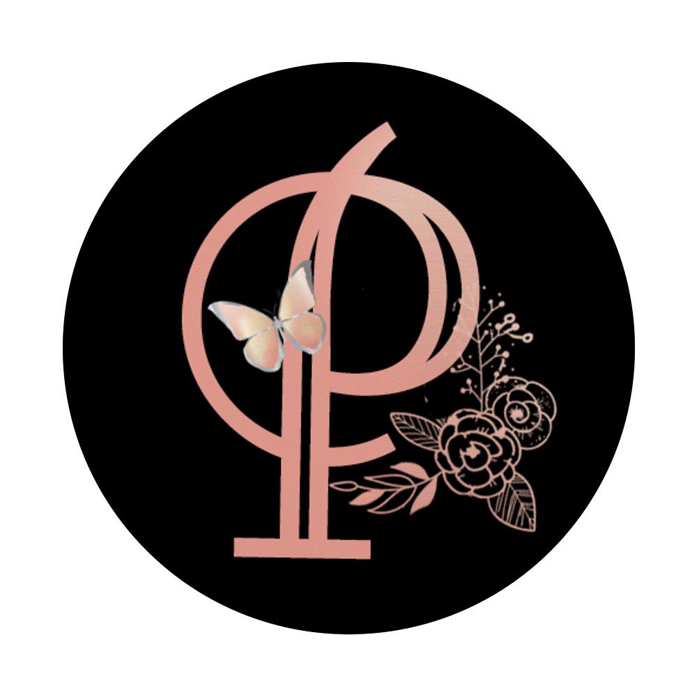 Personalized P Letter Monogram Necklace - Faux Rose Gold Floral Butterfly Initial Pendant Jewelry for Women, Gift for Her, Birthday, Anniversary, Valentine's Day