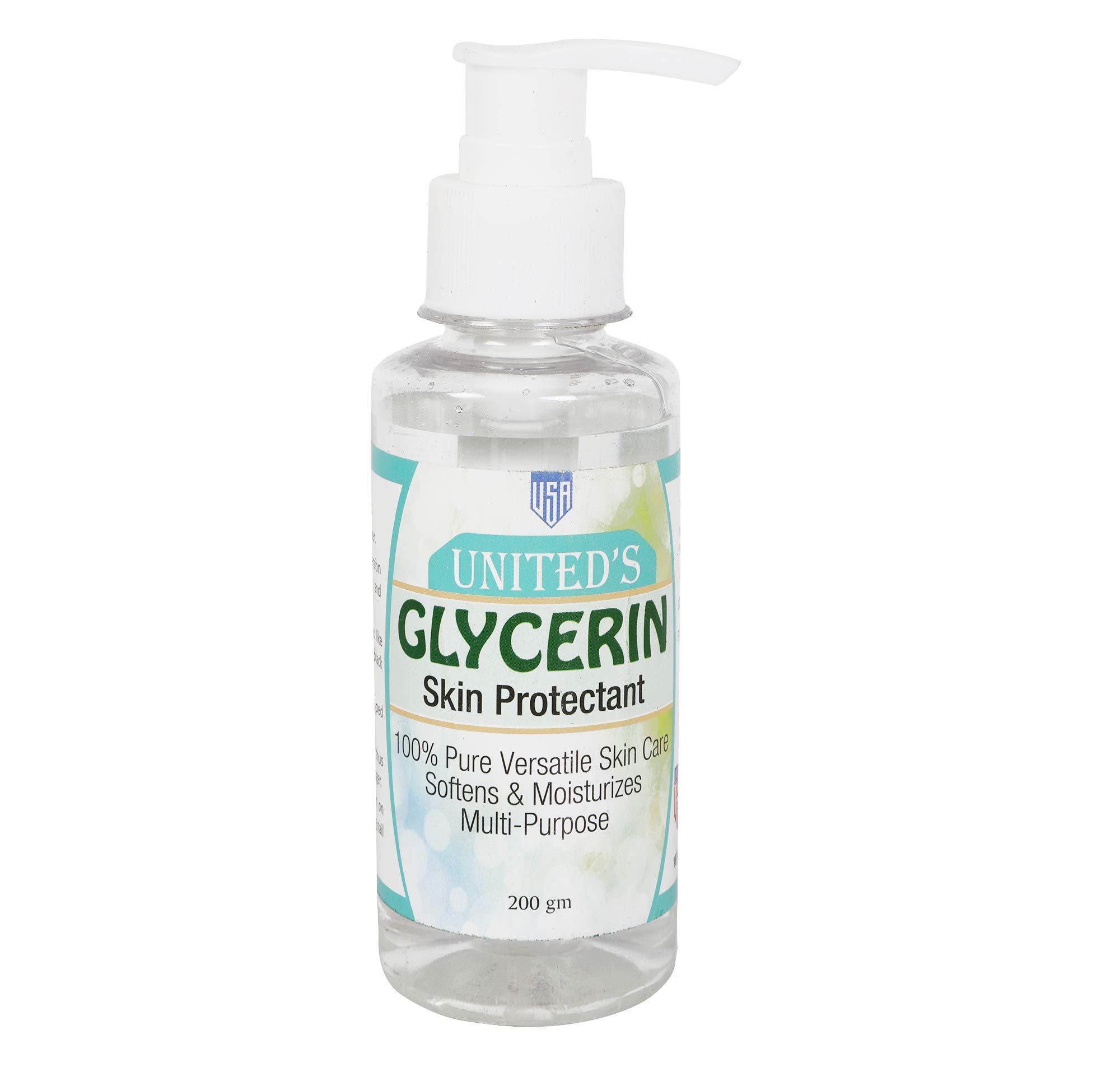 UNITED SALES Pure Liquid Glycerin 200Gm - Moisturizing Skin Care & Beauty Solution for Dry Skin, Hair Care, DIY Cosmetics | Perfect for Face, Body & Lip Hydration