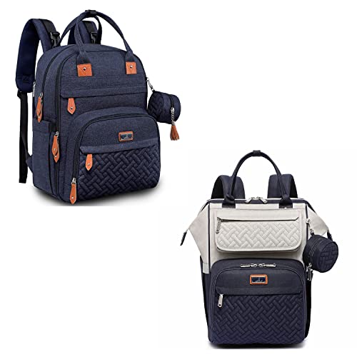 **BabbleRoo Multifunctional Waterproof Diaper Bag Backpack for Baby – Unisex Travel Changing Bag with Changing Pad, Stroller Straps & Pacifier Case (Navy Blue & Stone Gray Blue) – Perfect for Daycare, Travel & On-the-Go Parents**