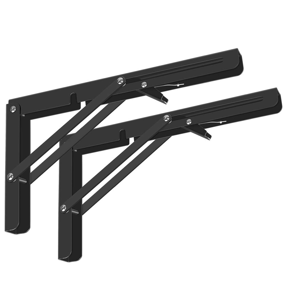 Heavy Duty Folding Shelf Brackets 2 Pack - 100lb Capacity for Wall Mounted Shelves & Tables (8