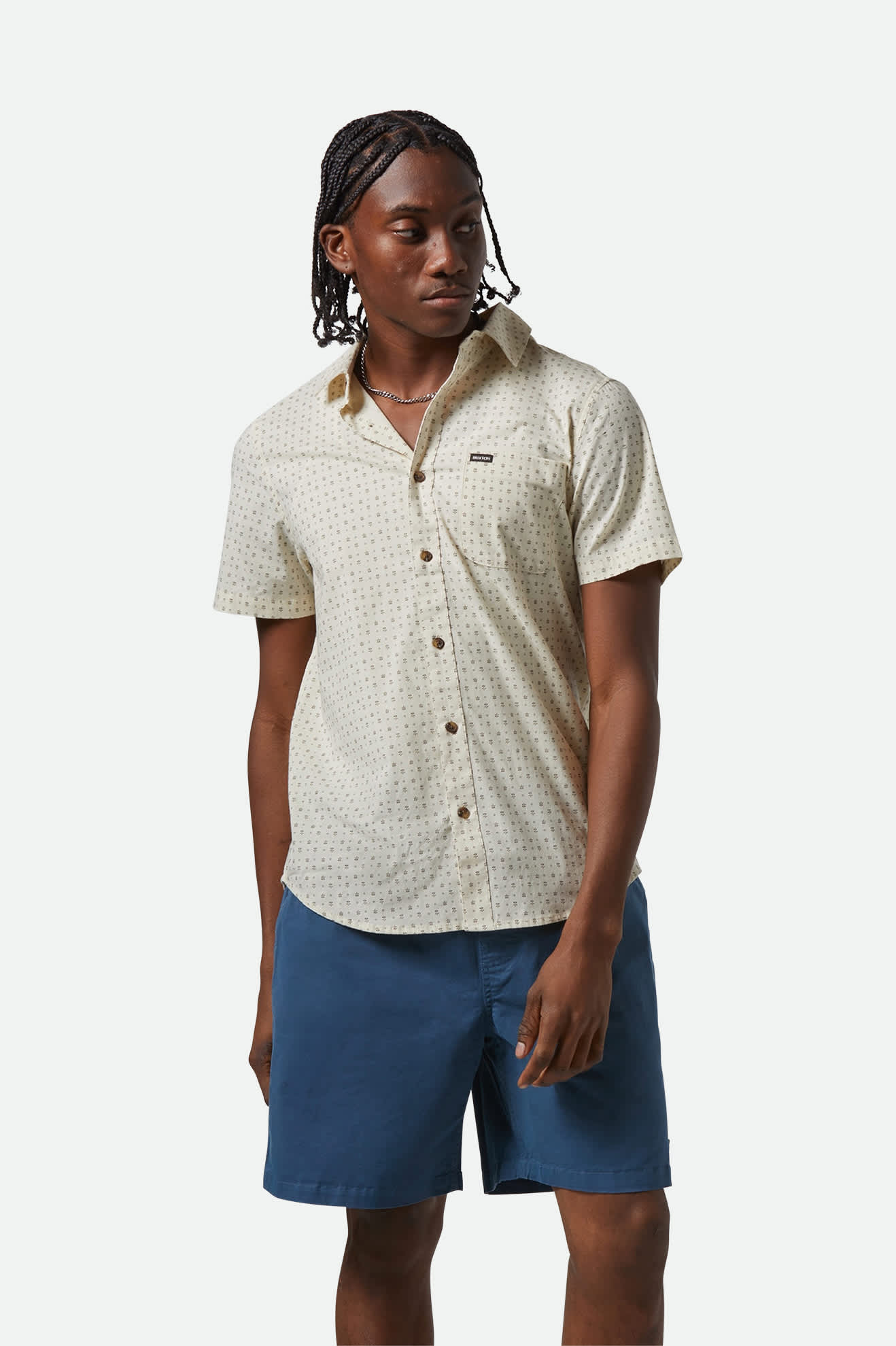 Charter Print Short Sleeve Shirt - Off White with Micro Floral Design | Casual Summer Wear for Men & Women