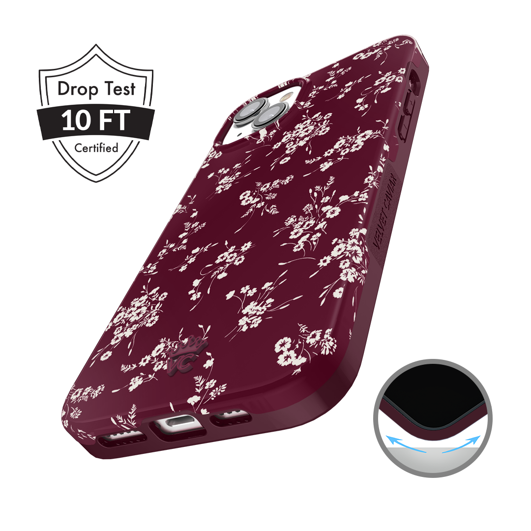 Elegant French Burgundy Floral Pattern iPhone Case - Stylish Protective Cover for iPhone 13/14/15 Pro Max - Perfect for Daily Use, Travel & Gift Giving