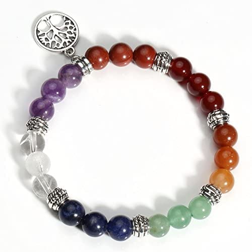 MILAKOO 7 Chakra Healing Beads Bracelet with Tree of Life Pendant - Spiritual Energy Balance Yoga Meditation Jewelry for Women & Men - Perfect for Yoga, Meditation & Positive Energy Boosting