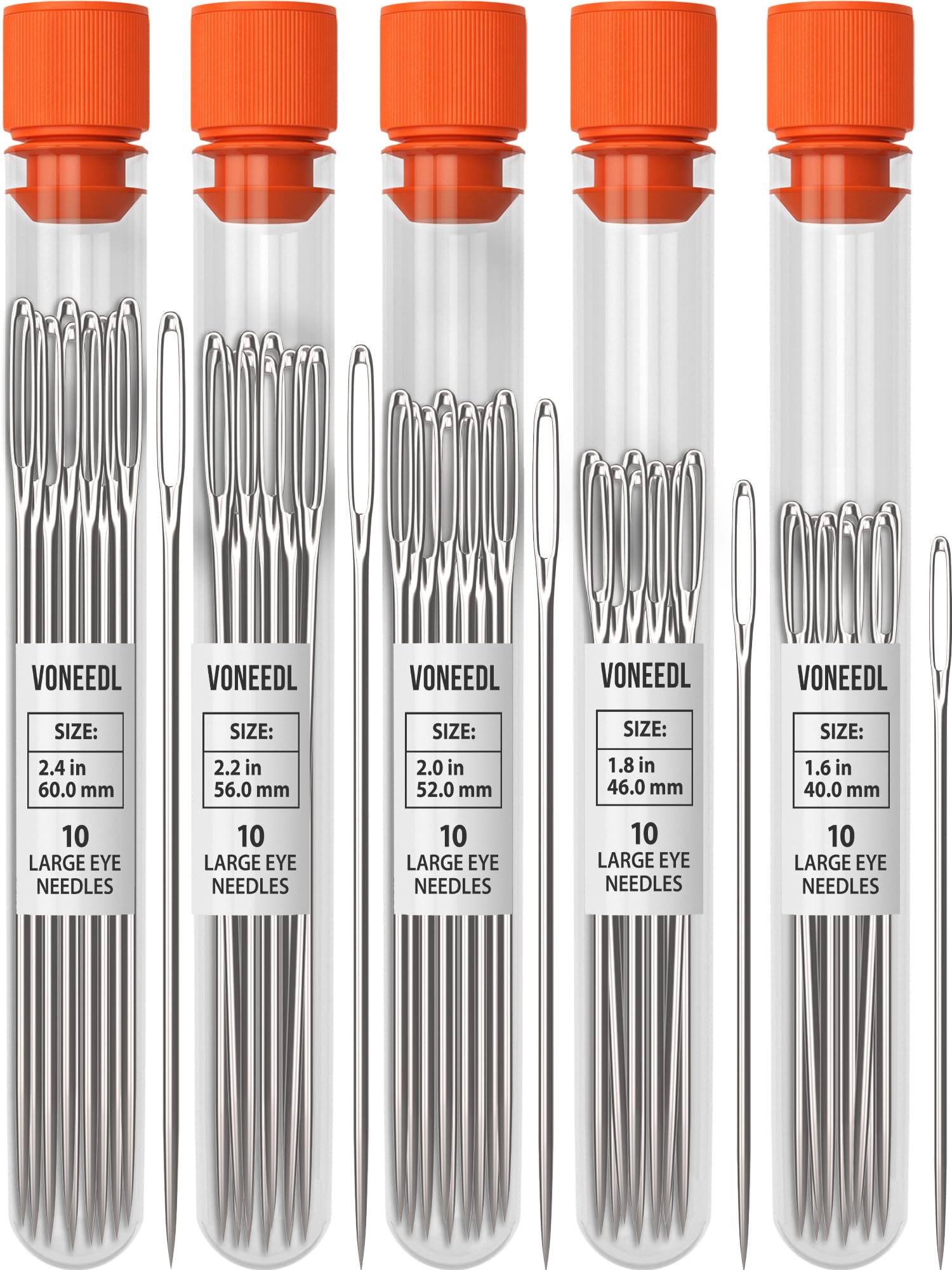 VONEEDL 50 PCS Large Eye Sturdy Hand Sewing Needles - Easy Thread Embroidery Needles for Cross Stitch, Quilting, Crewel, Darning & Crafting - Perfect for DIY Projects, Fabric Repair & Home Sewing