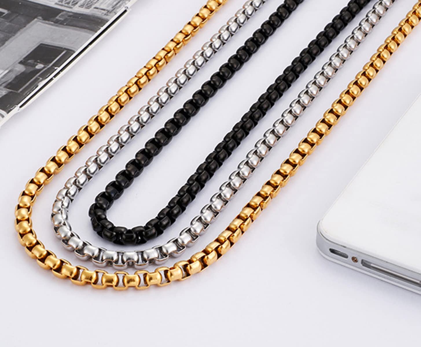 6mm Stainless Steel Rolo Chain Necklace for Men & Women - 45-65CM Adjustable Length, Durable & Hypoallergenic Jewelry for Everyday Wear, Gifts & Fashion Accessories