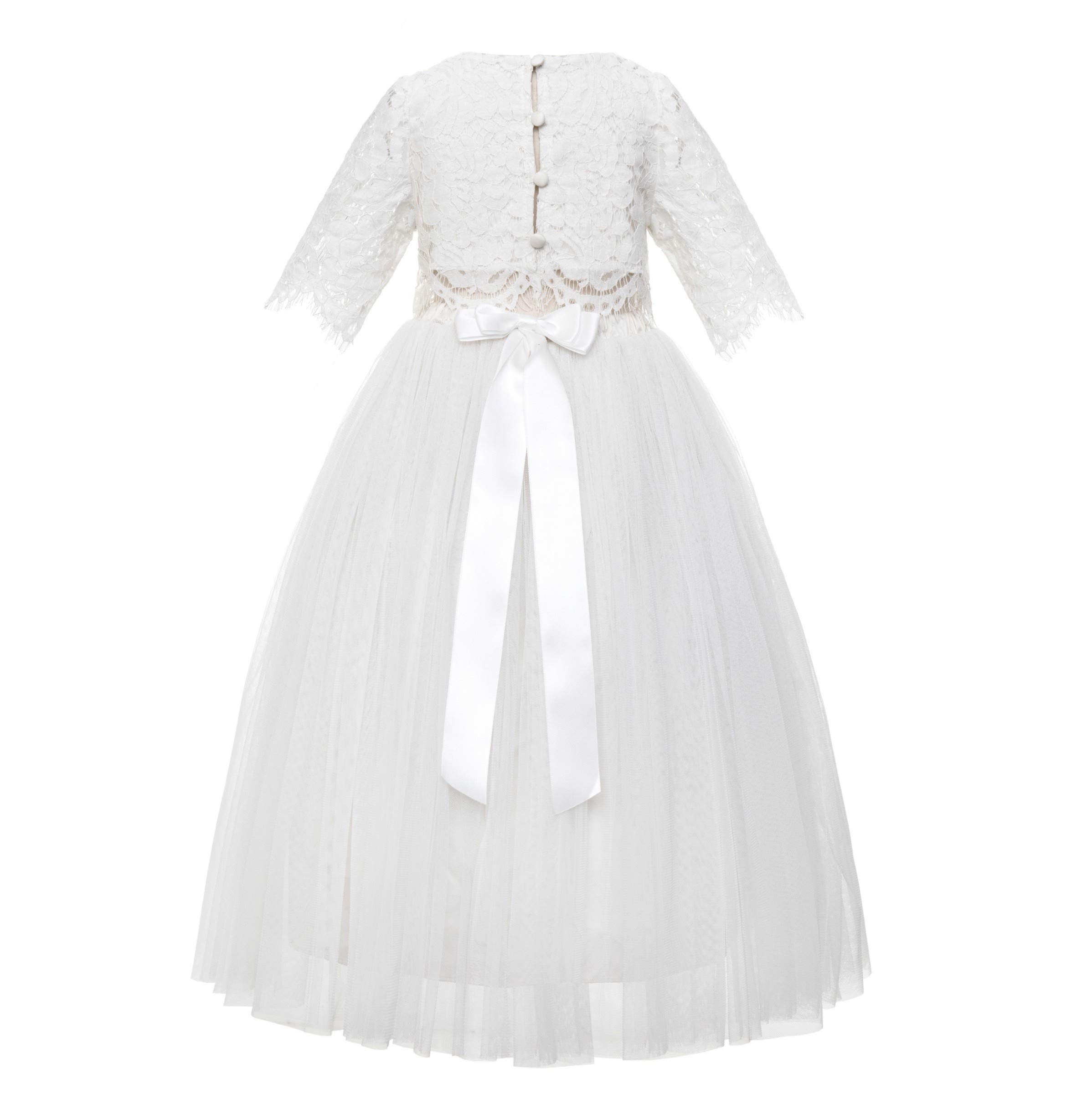 Elegant Eyelash Lace A-Line Tulle Flower Girl Dress - Princess Gown for Kids (Size LG5) | Perfect for Weddings, Pageants & Special Occasions