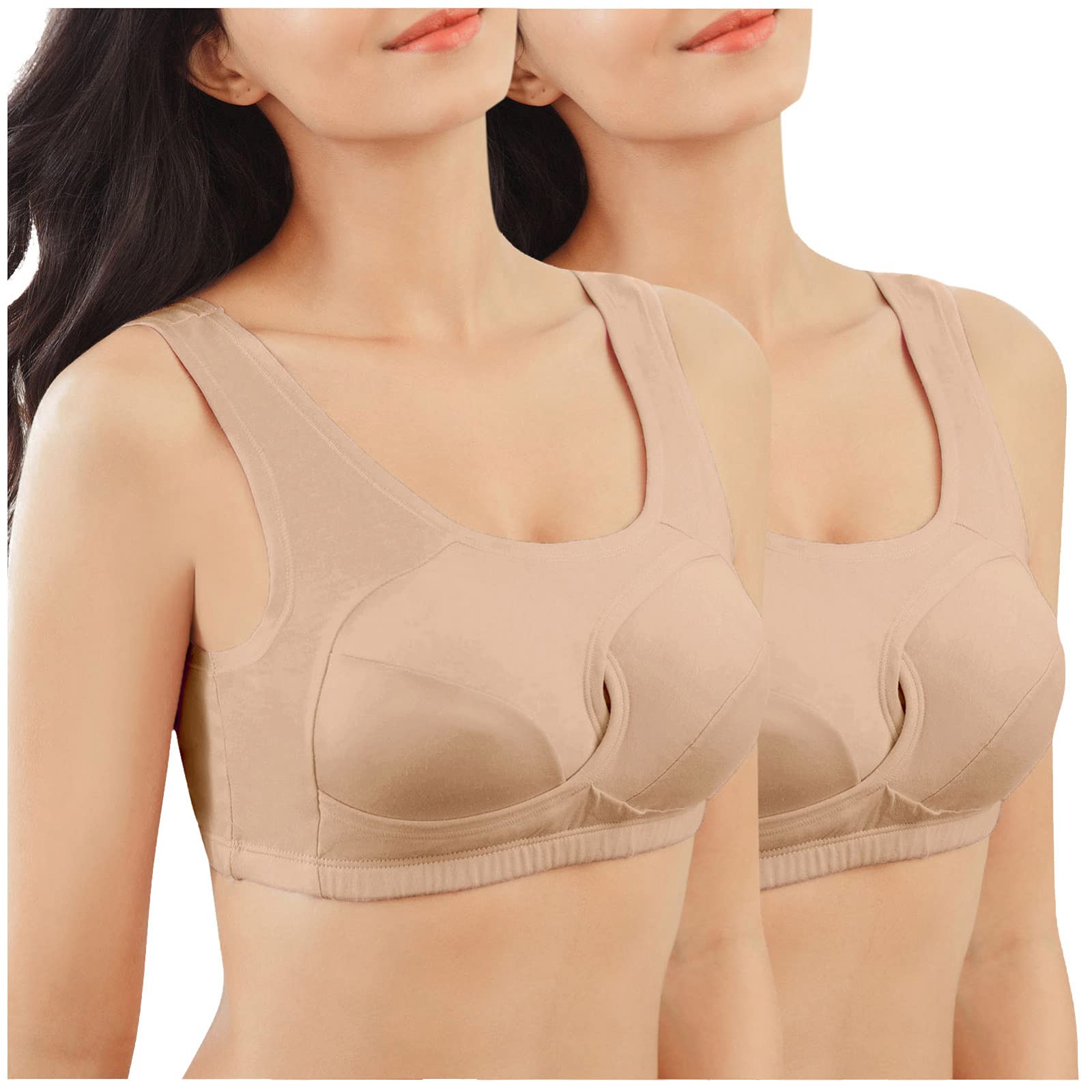 Women's Yoga Bras 2-Pack - Hollow Gathered Cotton Sports Bras for Fitness, Yoga & Workouts - Breathable Comfort in Khaki - Perfect for Gym, Running & Activewear