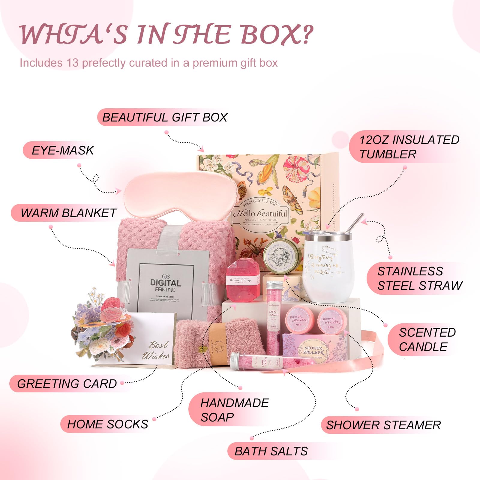 Valentine's Day & Birthday Gift Set for Women - Luxury Spa Basket with Relaxation Essentials - Perfect Gift for Girlfriend, Wife, Mother, Sister or Daughter - Ideal for Self-Care, Get Well Soon & Special Occasions