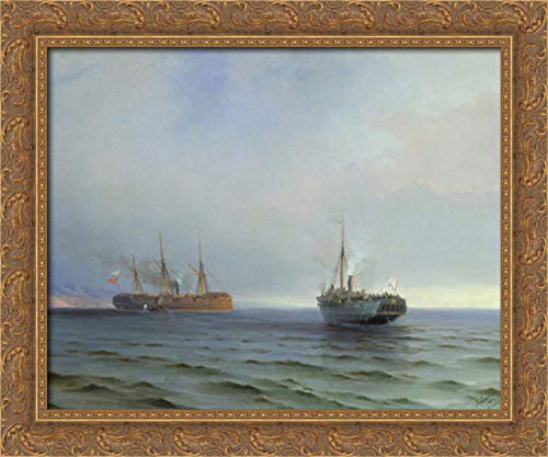 Ivan Aivazovsky 24x20 Gold Ornate Wood Framed Canvas Art - The Capture of Turkish Ship on Black Sea - Perfect for Living Room, Office, or Gallery Wall Decor