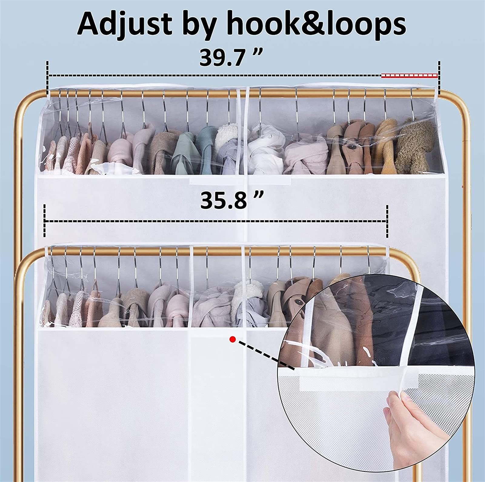 2 Pack Adjustable Hanging Garment Dust Covers with Clear View Window - Breathable Clothes Protector for Wardrobe, Closet Storage & Travel Use - Perfect for Dresses, Suits & Seasonal Clothing Protection