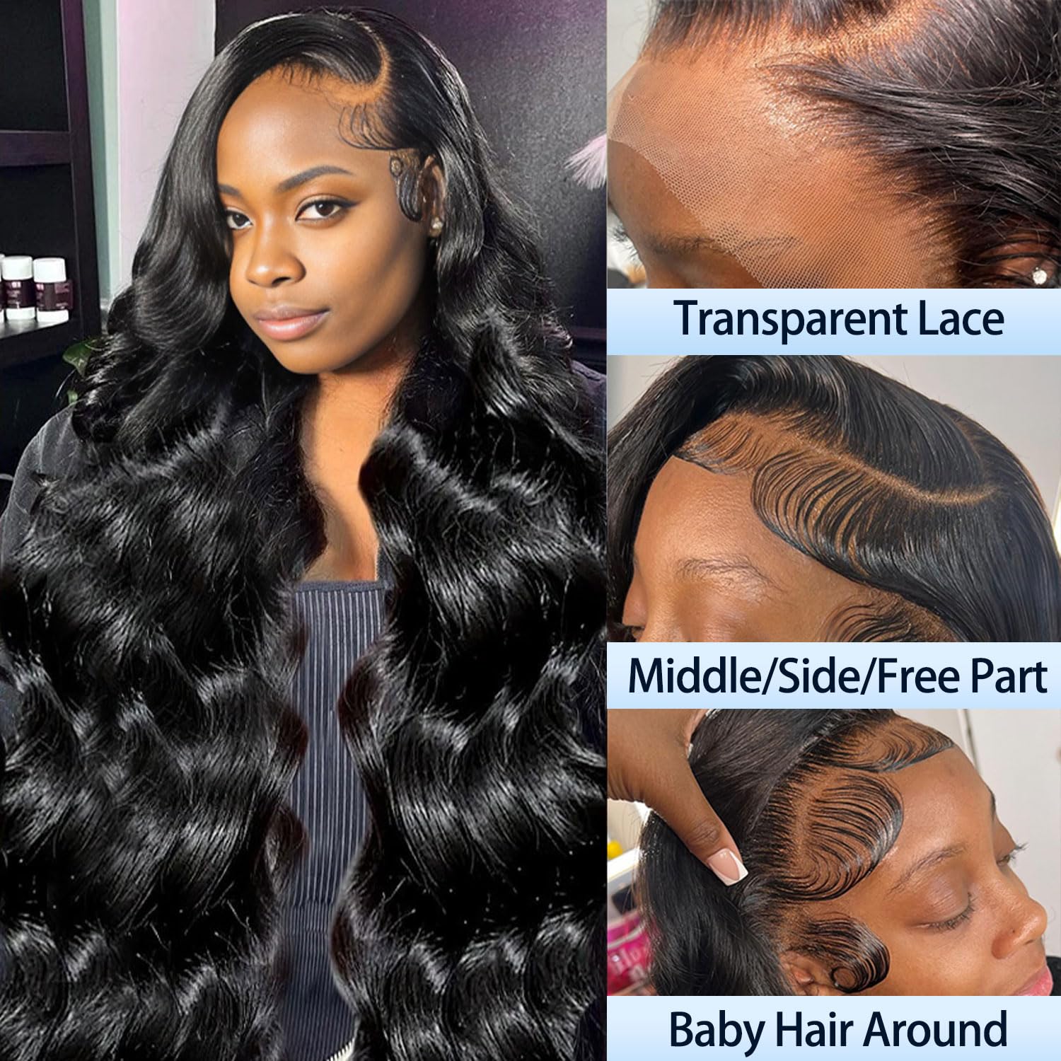13x4 HD Lace Front Wigs Human Hair 34 Inch Body Wave Glueless Pre Plucked 180 Density Natural Black for Women - Perfect for Daily Wear, Parties & Special Occasions