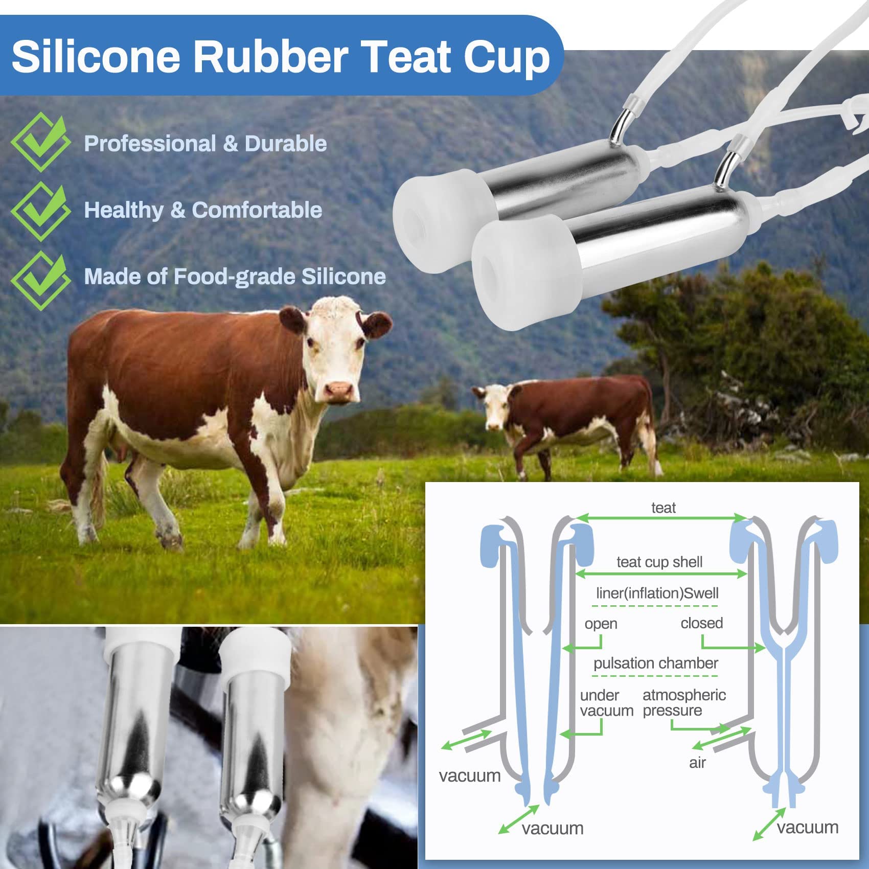 9L Electric Cow Milking Machine with Rechargeable Battery - Adjustable Pulse Vacuum & Individual Pulsation for Udder Protection - Portable Dairy Milking Equipment for Small Farms & Homesteads - Perfect for Daily Milking, Cattle Shows & Emergency Use