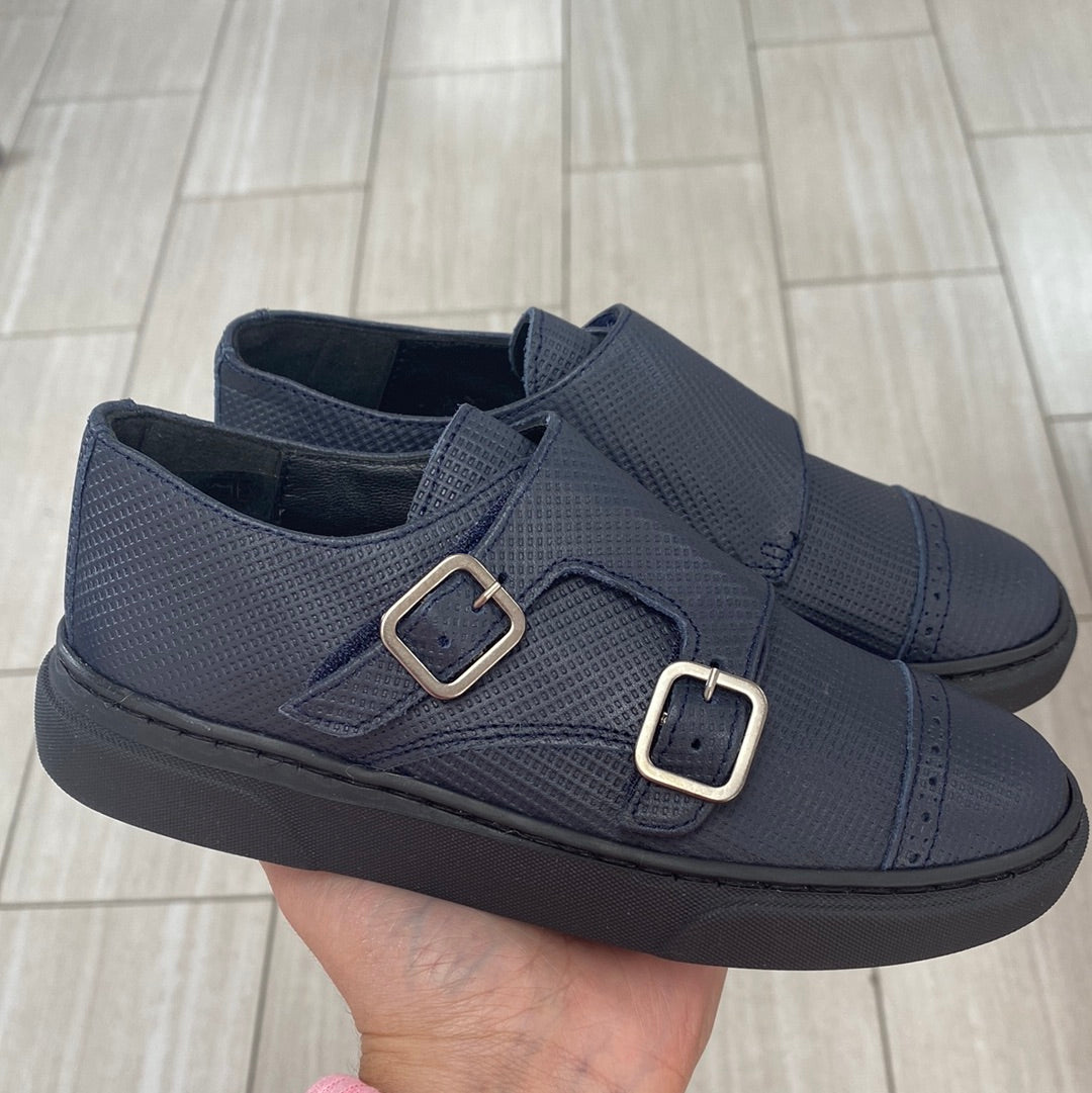 Blublonc Navy Textured Captoe Dress Sneakers for Men - Comfortable & Stylish Casual Shoes for Work, Office & Everyday Wear