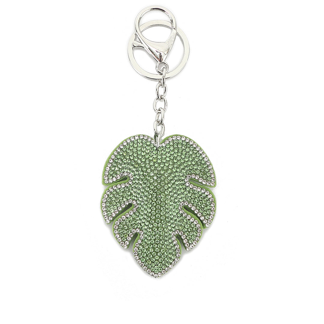 Crystal Monstera Leaf Bag Charm - Elegant Green Pendant for Handbags, Backpacks & Accessories | Perfect Gift for Women & Fashion Lovers