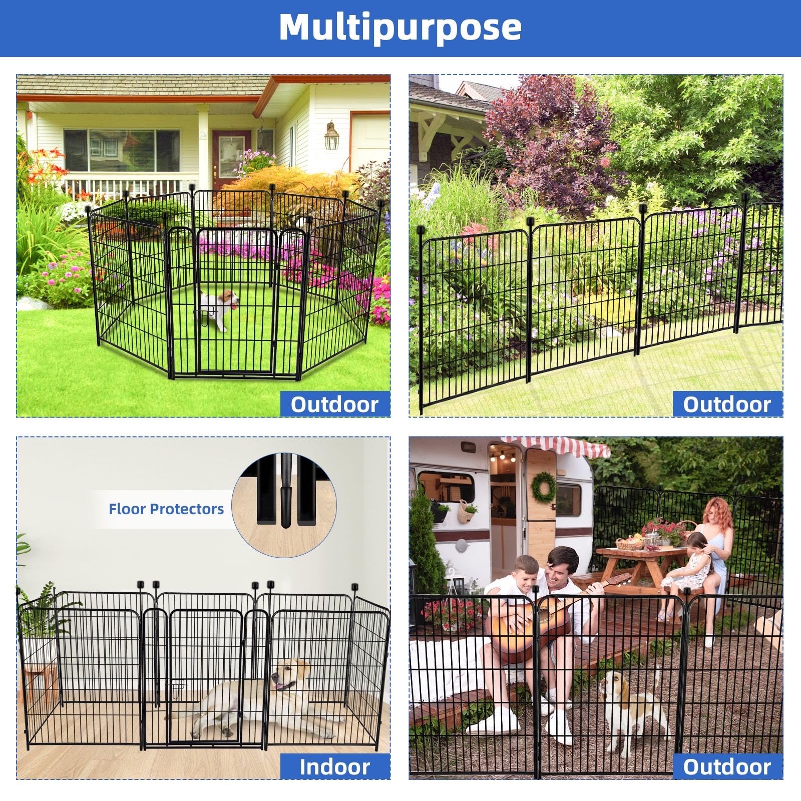 ADAVIN 40-Inch Tall x 31-Foot Long Heavy Duty Iron Metal Garden Fence with Gate - 14 Panels Low Threshold Pet Barrier for Dogs & Rabbits - Outdoor Camping, Flower Bed Border, Temporary Black Yard Fencing for Backyard, Garden Protection & Landscape Decoration