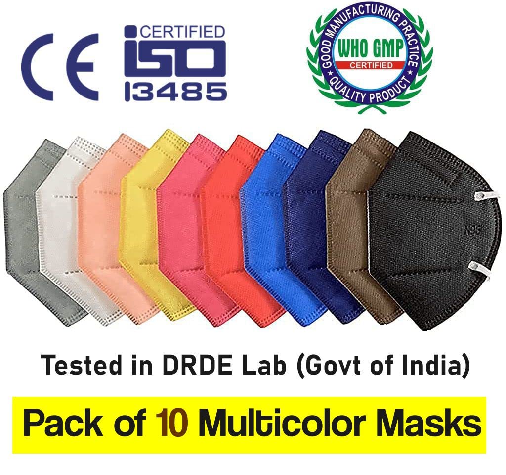 AmazerCare N95 Disposable Face Masks - 5-Layer Protection, CE Certified & ISO 13485 Approved - Multicolor Pack for Daily Use, Work, Travel and Public Safety
